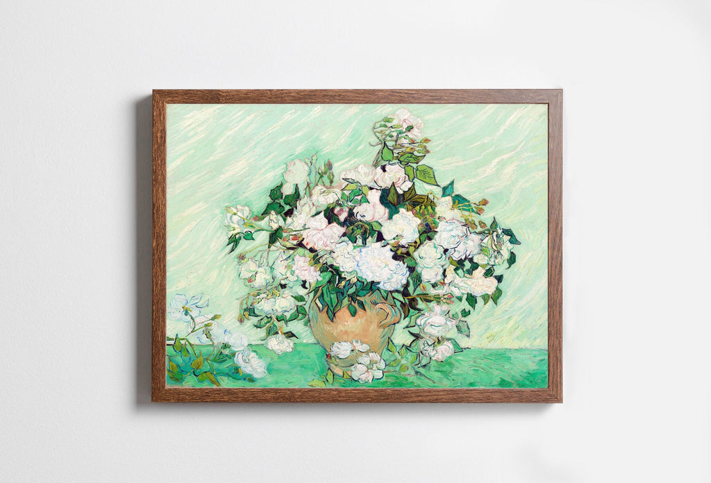 Famous van Gogh Roses Painting Art Print. Instant Download Printable van Gogh Fine Art. Vintage Still Life White Roses Painting.
