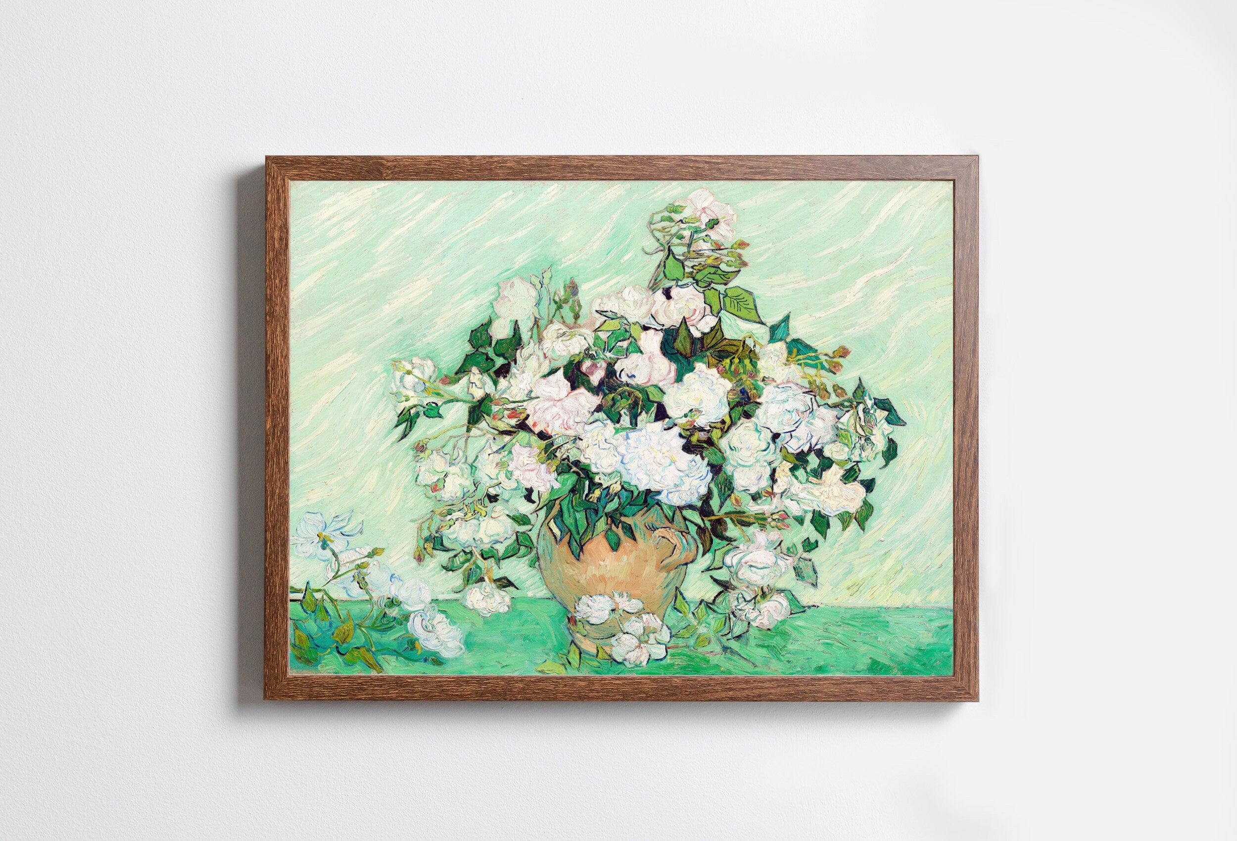Famous van Gogh Roses Painting Art Print. Instant Download Printable van Gogh Fine Art. Vintage Still Life White Roses Painting.