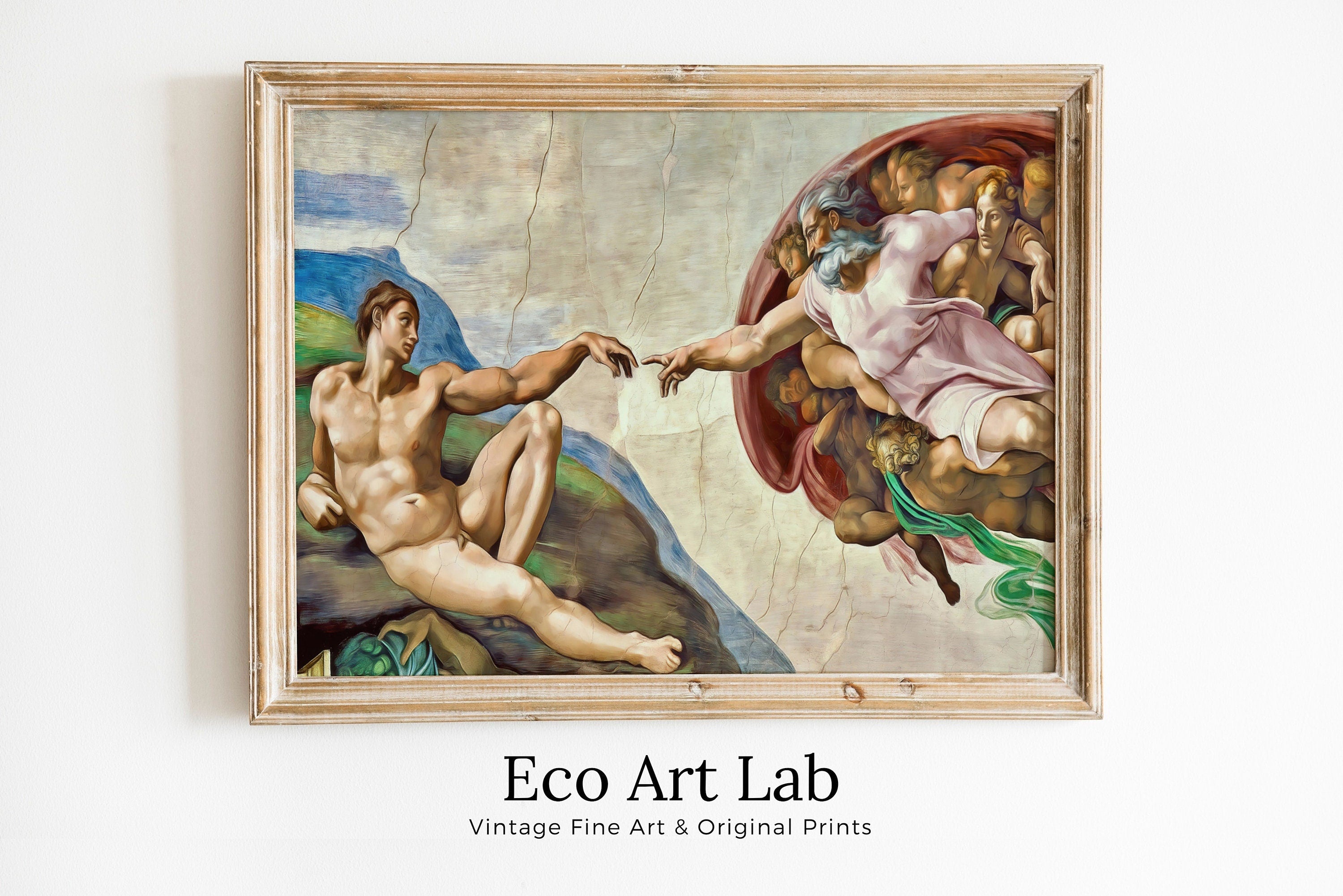 Michelangelo The Creation of Adam Famous Painting Altered in Black & White. Printable Vintage Classic Painting Reproduction Downloadable Art