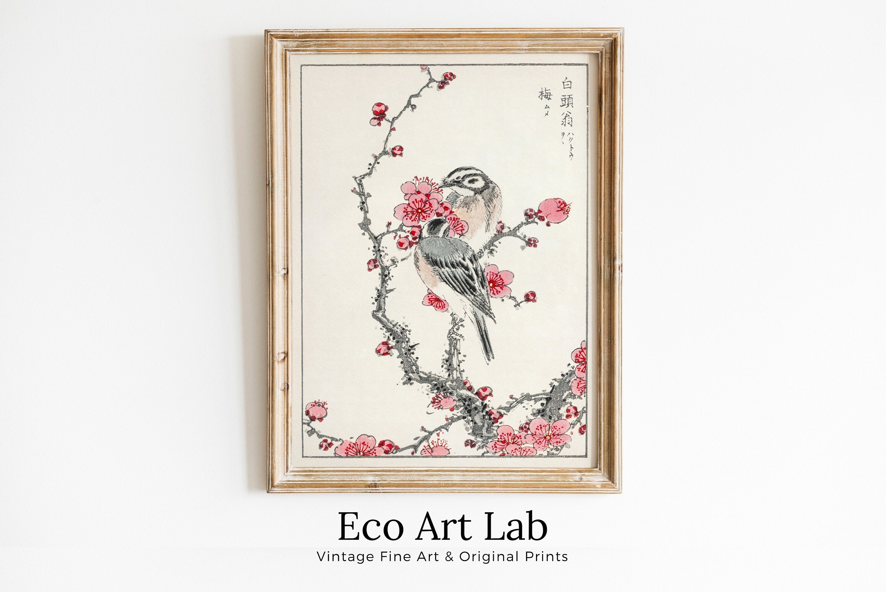 Vintage Japanese Painting. Pine Bunting and Plum Tree. Japanese Wall Art Printable Poster. 19th Century Japanese Vintage Wall Art, Bird Art – Printable Wall Art Digital Download – Digital Download