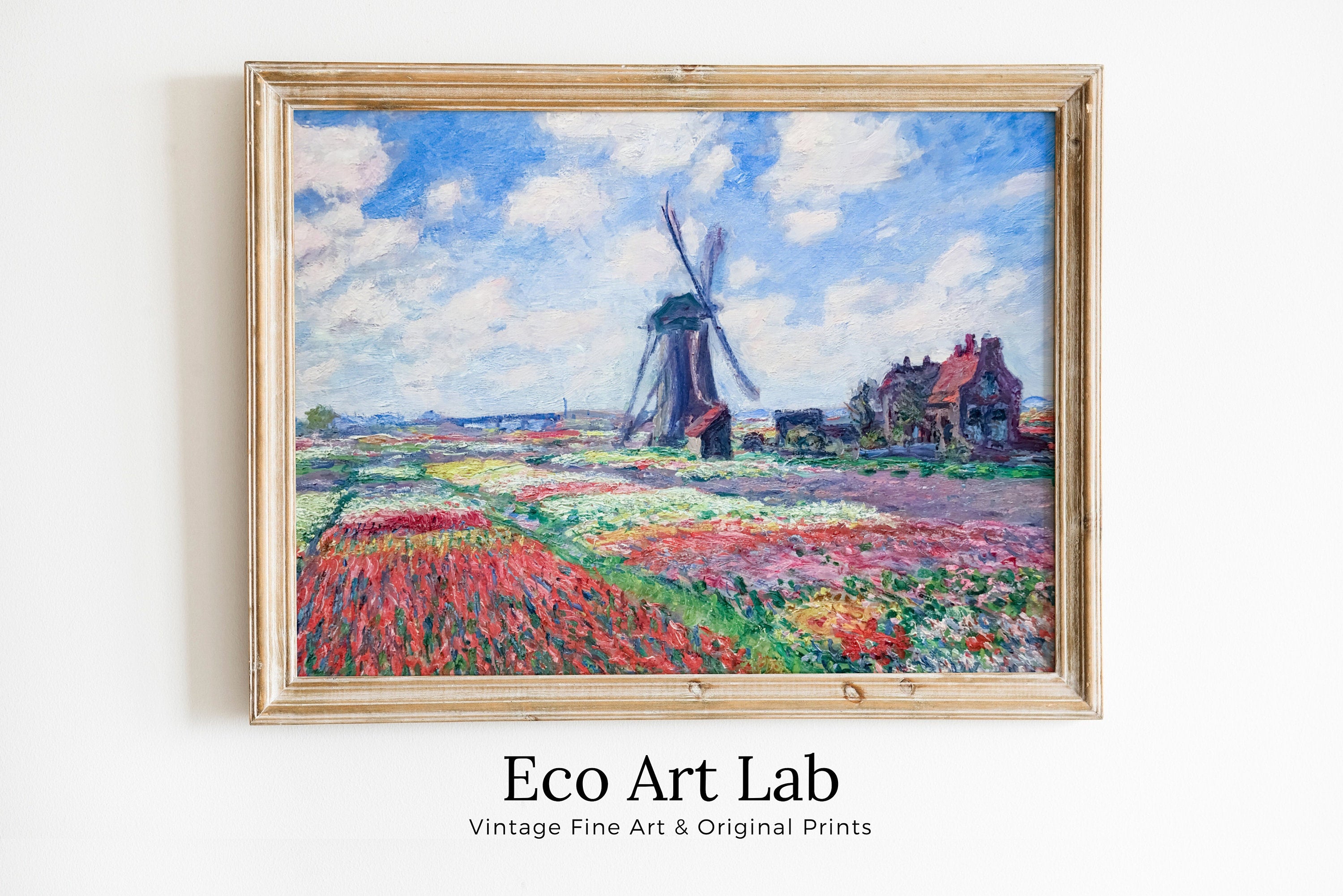 Windmill in Tulip Field Famous Claude Monet Painting. Instant Download Vintage Decor. Monet Botanical Printable Wall Art. Vintage Decor