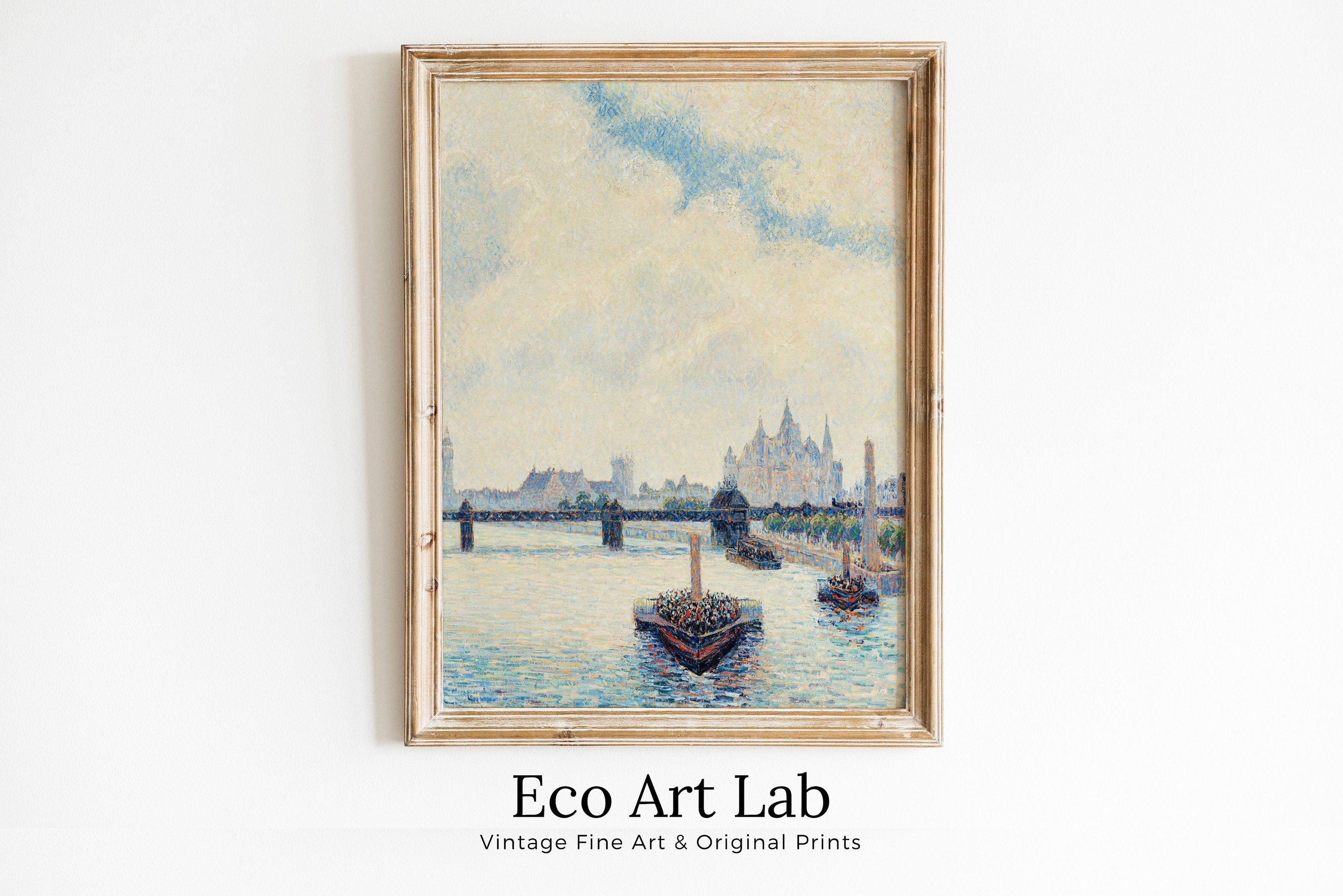 Charing Cross Bridge Vintage London Landscape Painting. Vertical Printable Wall Art. Home or Office Decor Print Digital Art Instant Download