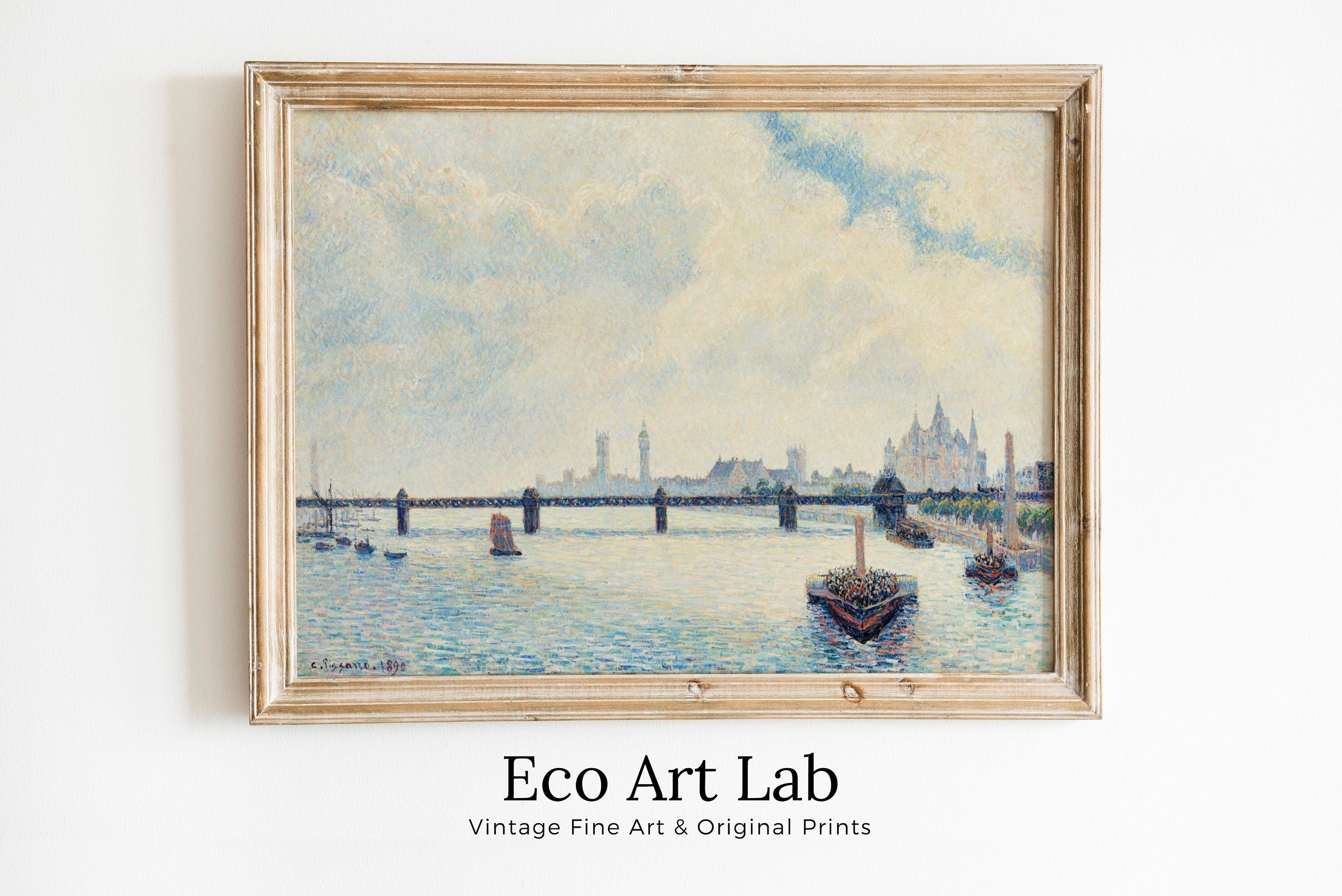 Vintage London Landscape Painting. Printable Wall Art. Charing Cross Bridge. Home or Office Decor, Print Digital Art Instant Download. – Printable Wall Art Digital Download – Digital Download