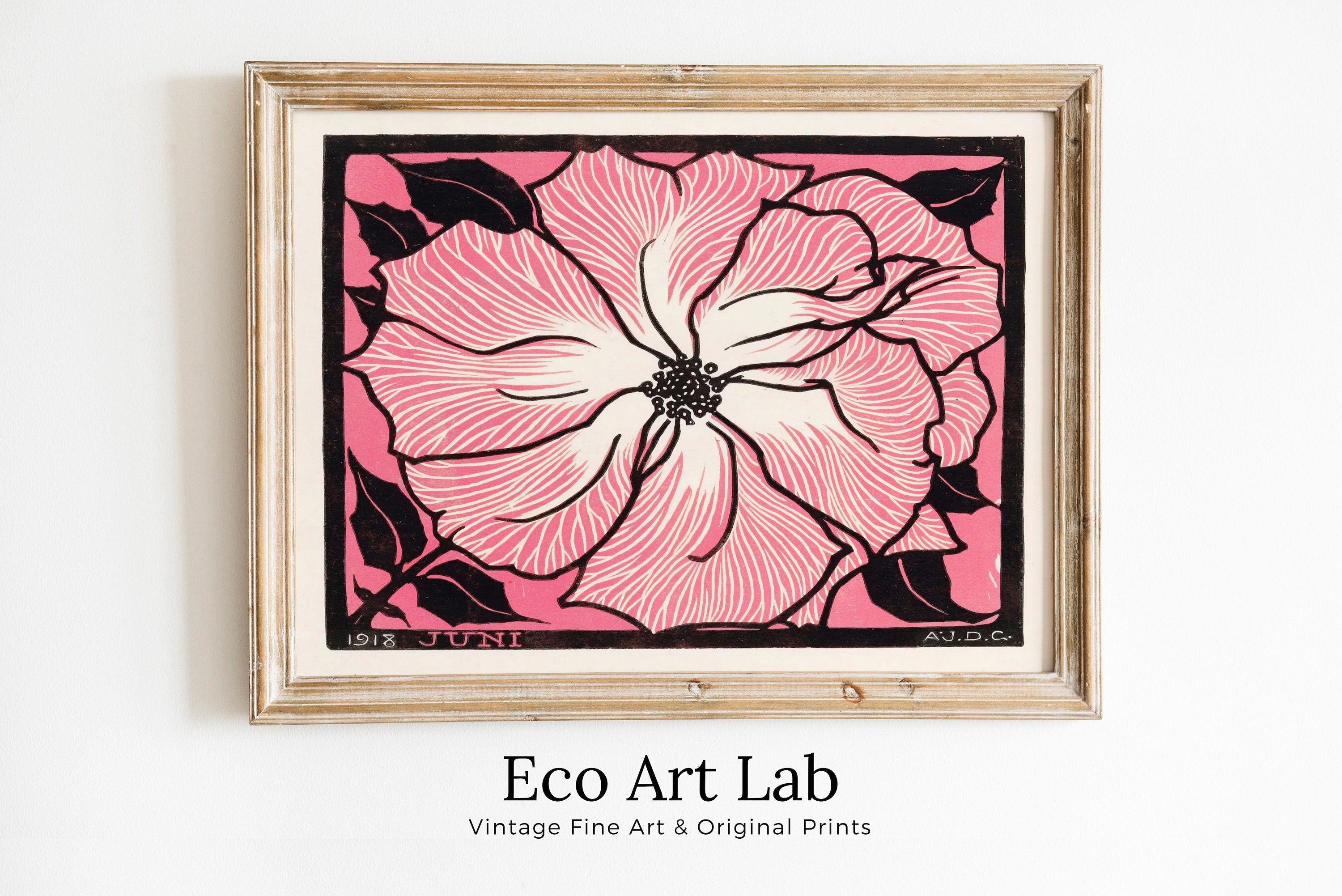 Pink Rose Painting Vintage Art Nouveau Print Wall Art. Instant Download Retro Flower Print Julie De Graag Printable Wall Art. Pink Art Print
