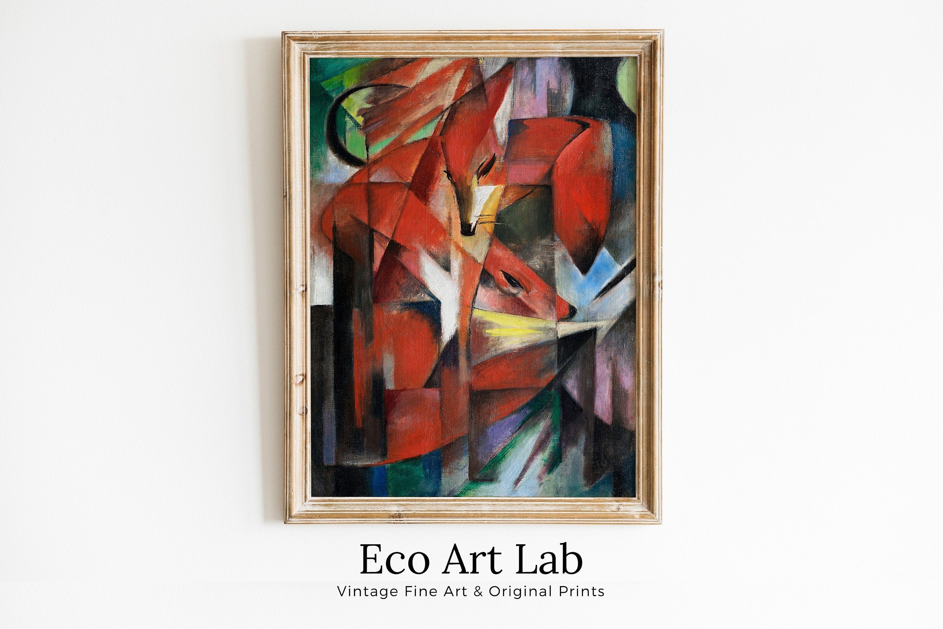 Fox Painting Surreal Abstract Art Print Geometric Vintage. Instant Download Abstract Fox Painting Geometric Art. Printable Red Fox Painting