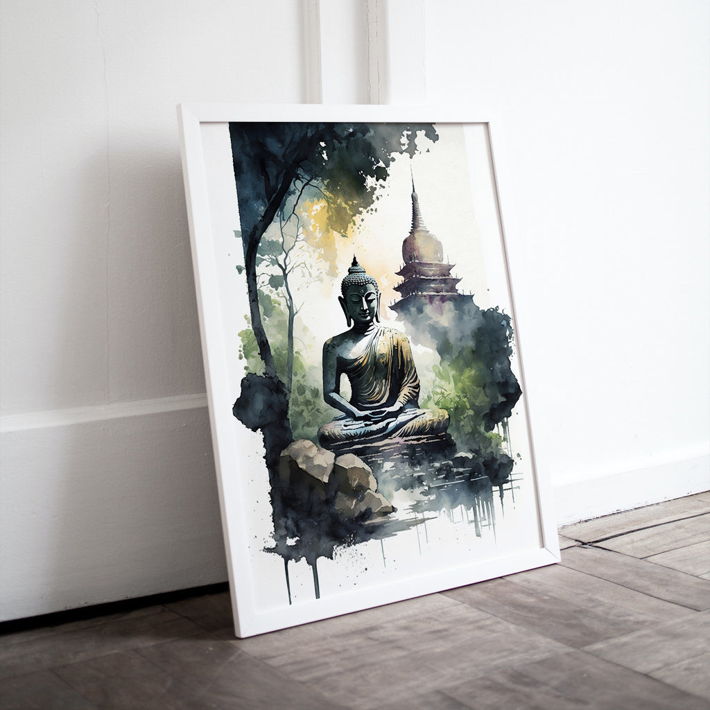 Buddha Under Tree. Zen Wall Art. Printable Wall Art. Watercolor Print. Buddhism Art. Instant Download Spiritual Wall Art. Asian Wall Art. #7