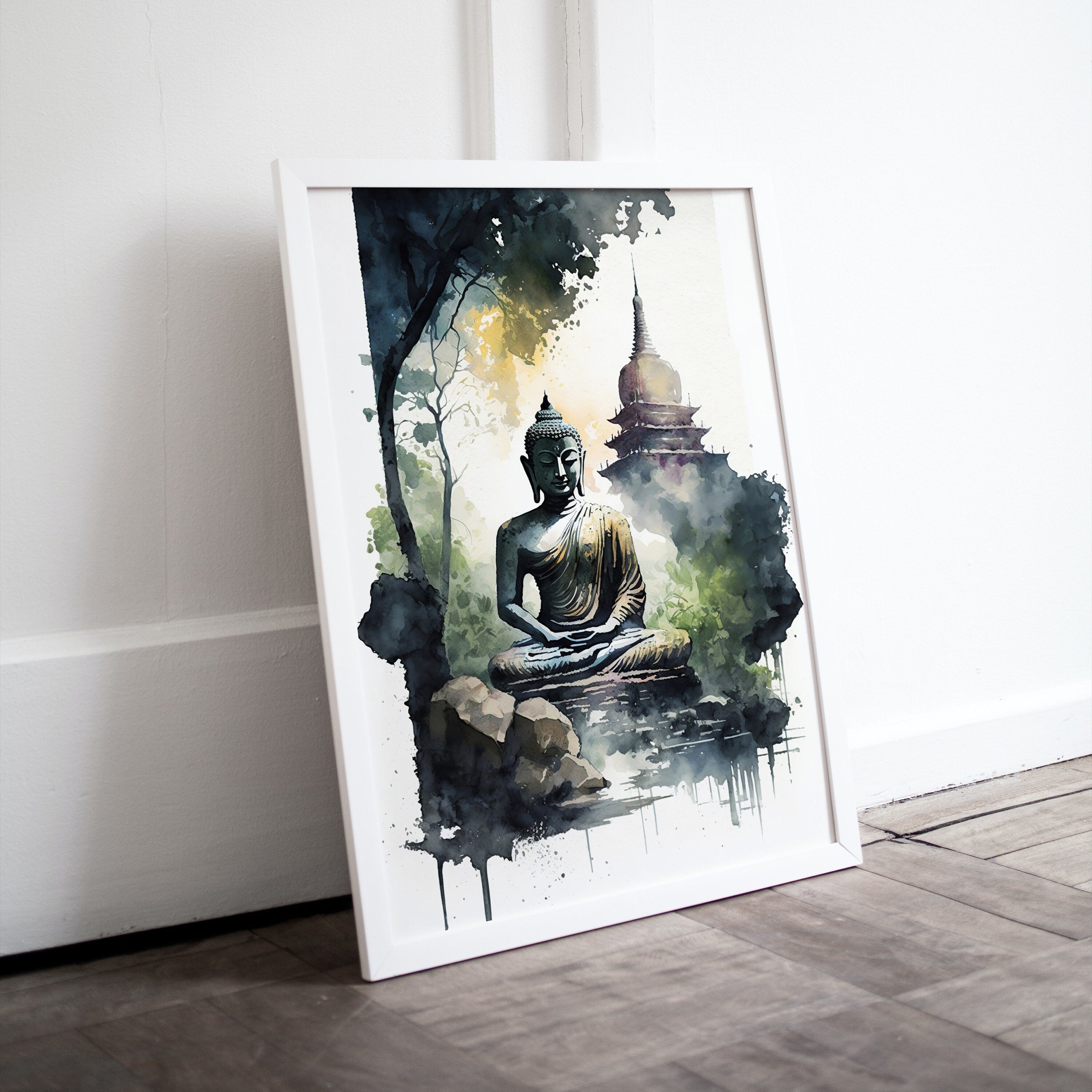 Buddha Under Tree. Zen Wall Art. Printable Wall Art. Watercolor Print. Buddhism Art. Instant Download Spiritual Wall Art. Asian Wall Art. #7