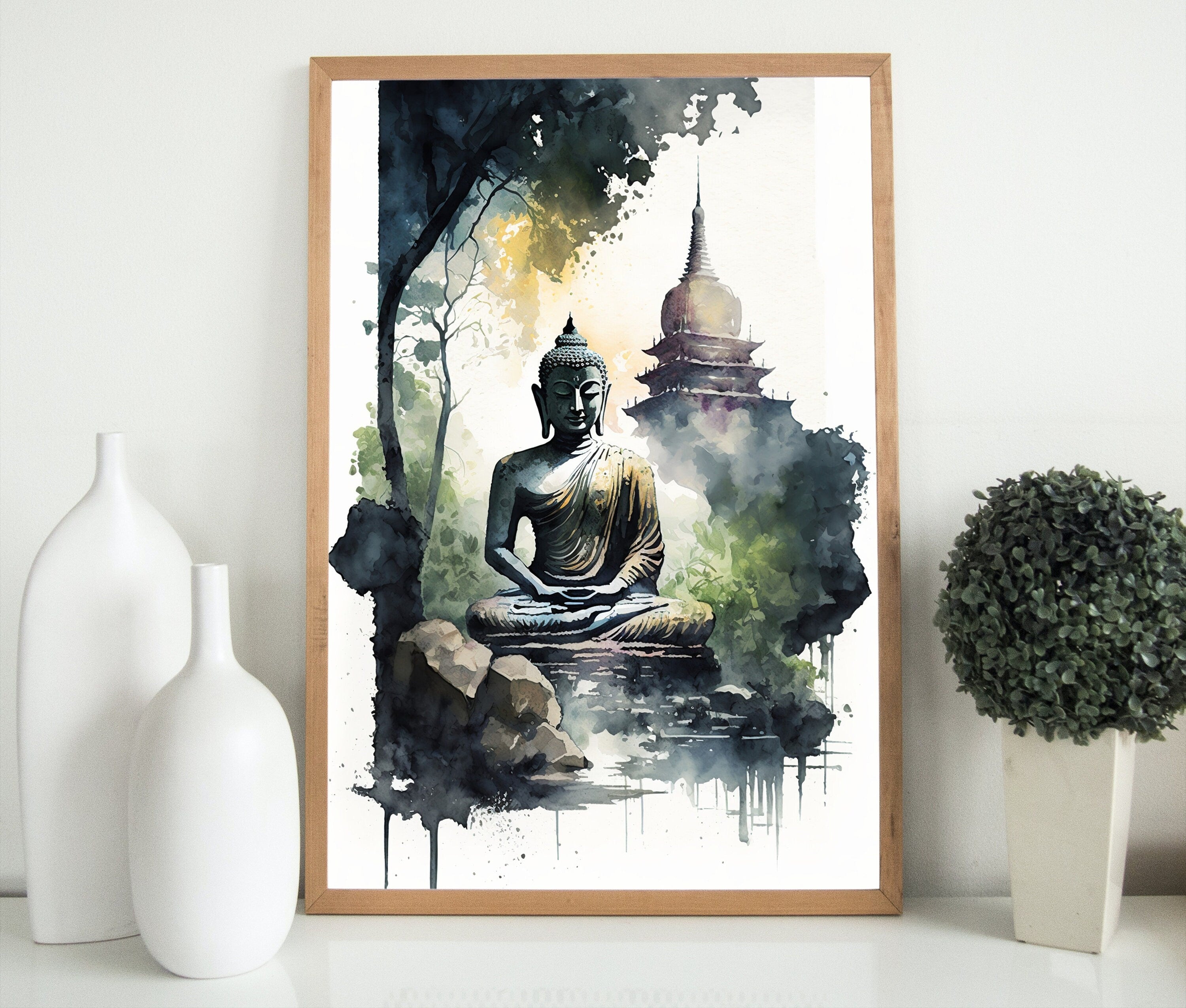 Buddha Under Tree. Zen Wall Art. Printable Wall Art. Watercolor Print. Buddhism Art. Instant Download Spiritual Wall Art. Asian Wall Art. #7