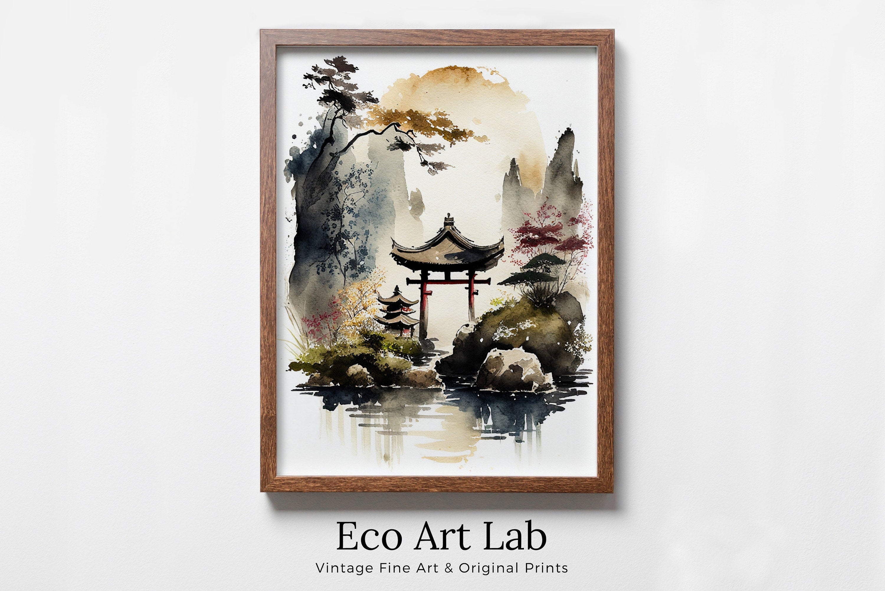 Zen Garden Printable Wall Art. Japandi Landscape. Instant Download Watercolor Zen Art. Japanese Wall Art. Spiritual Painting. Asian Wall Art