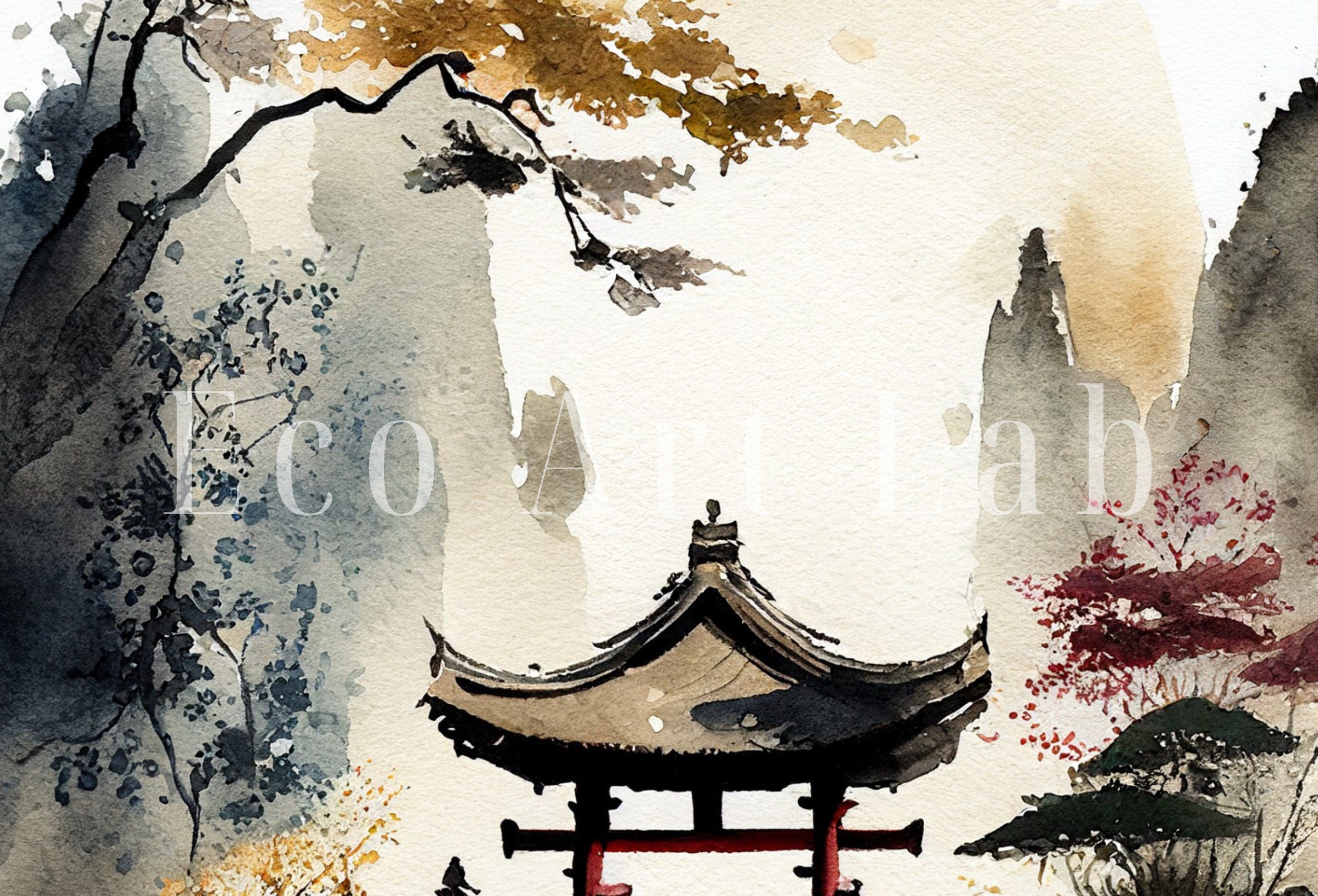 Zen Garden Printable Wall Art. Japandi Landscape. Instant Download Watercolor Zen Art. Japanese Wall Art. Spiritual Painting. Asian Wall Art