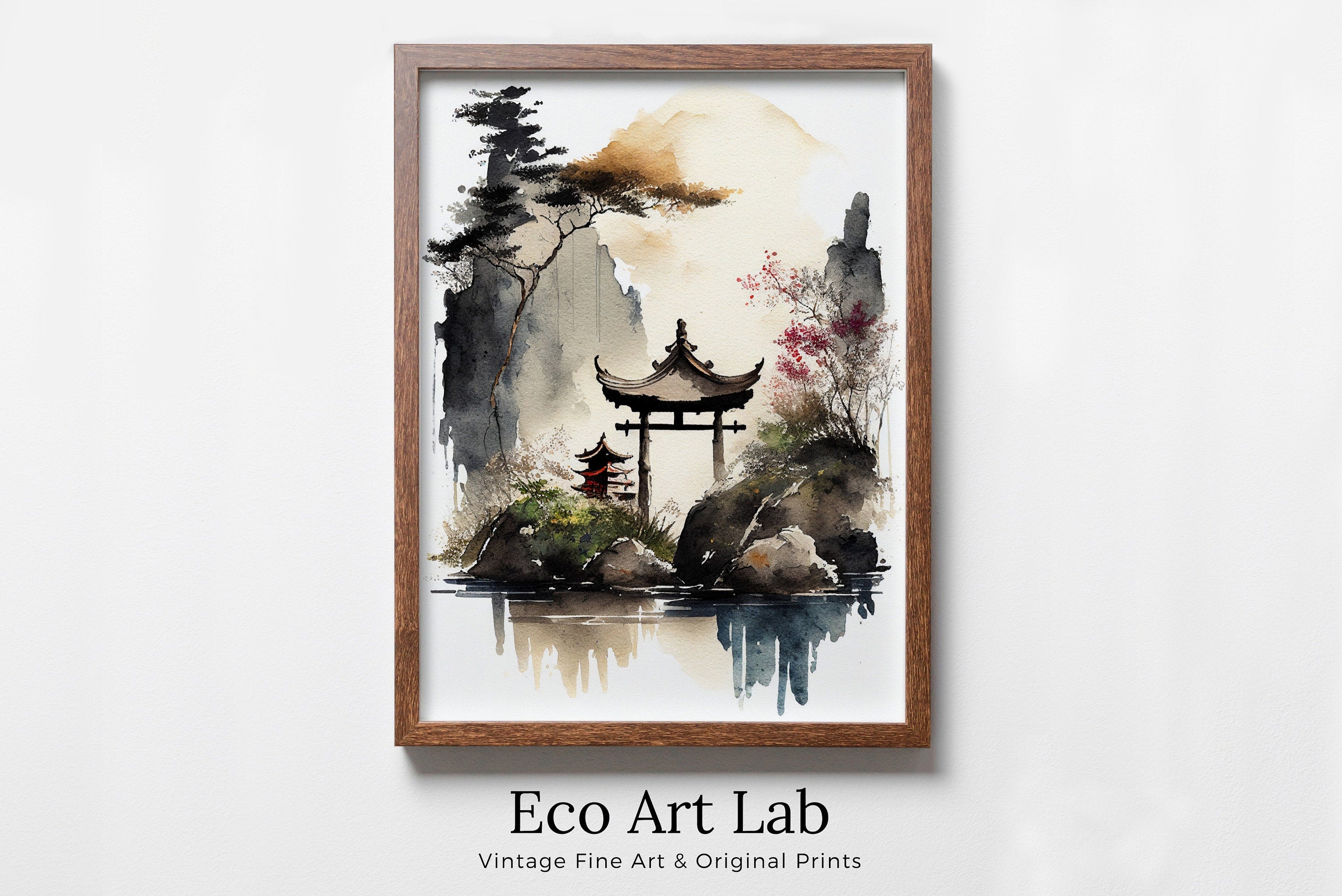 Zen Garden Printable Wall Art. Instant Download Watercolor Zen Art. Japandi Landscape. Japanese Wall Art. Spiritual Painting. Asian Wall Art