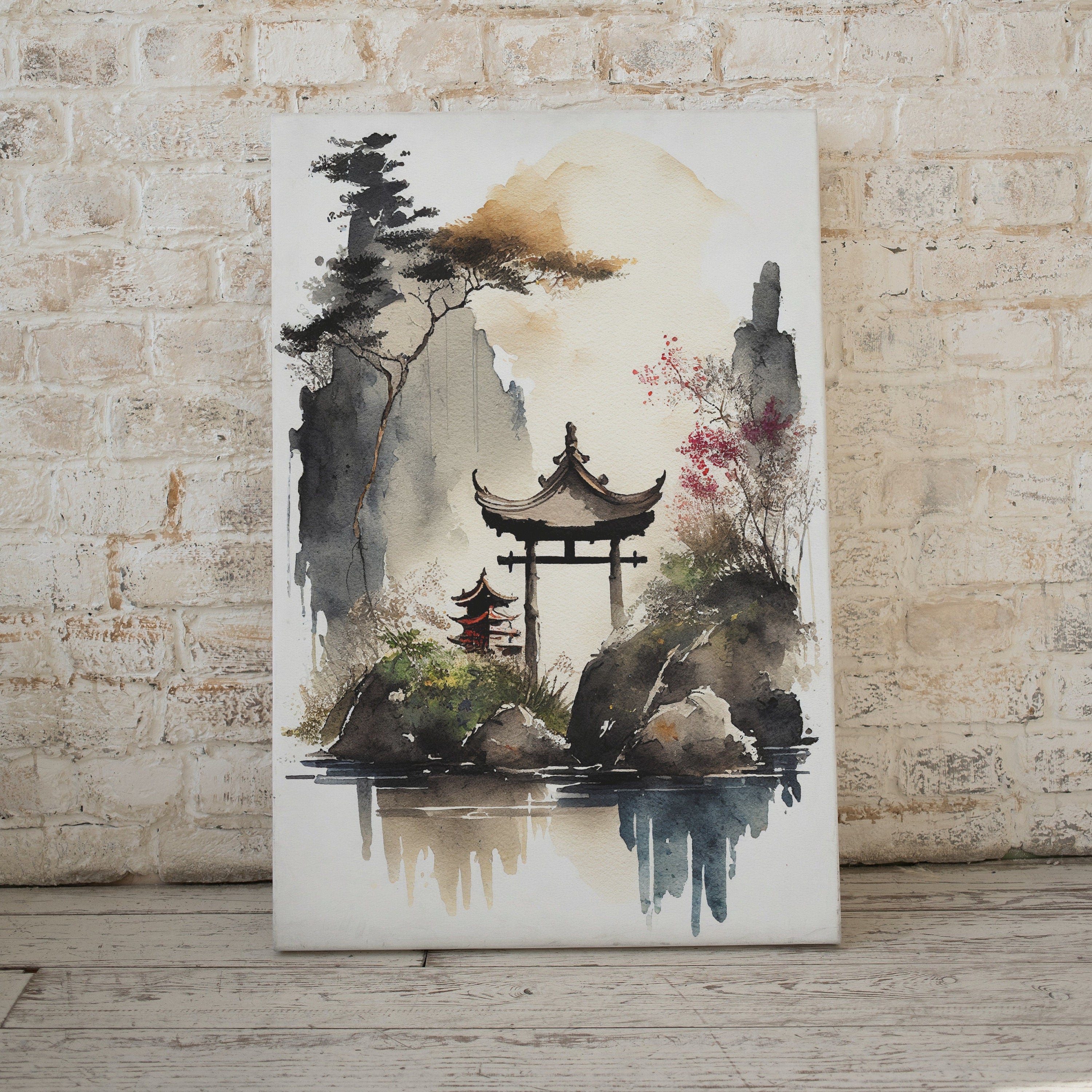 Zen Garden Printable Wall Art. Instant Download Watercolor Zen Art. Japandi Landscape. Japanese Wall Art. Spiritual Painting. Asian Wall Art
