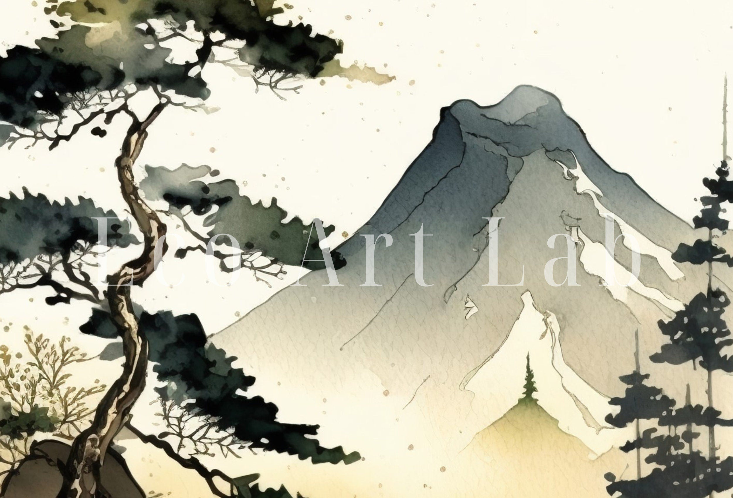 Zen Printable Nature Art. Abstract Forest & Mountain Watercolor Painting. Colorful Forest Landscape. Mountain Forest Art. Printable Wall Art