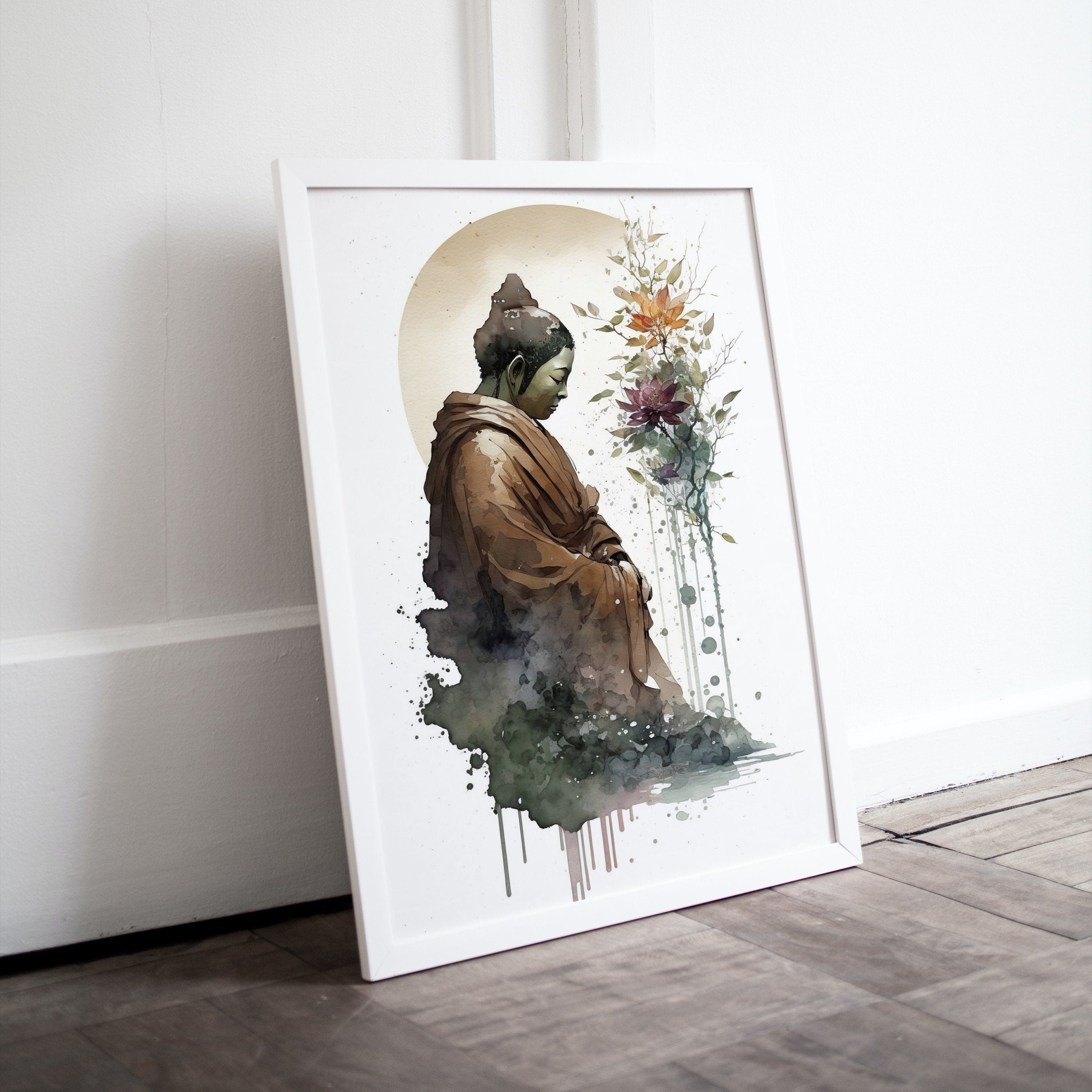 Abstract Buddha & Moon Zen Wall Art. Printable Wall Art. Watercolor Print. Buddhism Art. Instant Download Spiritual Wall Art. Asian Wall Art