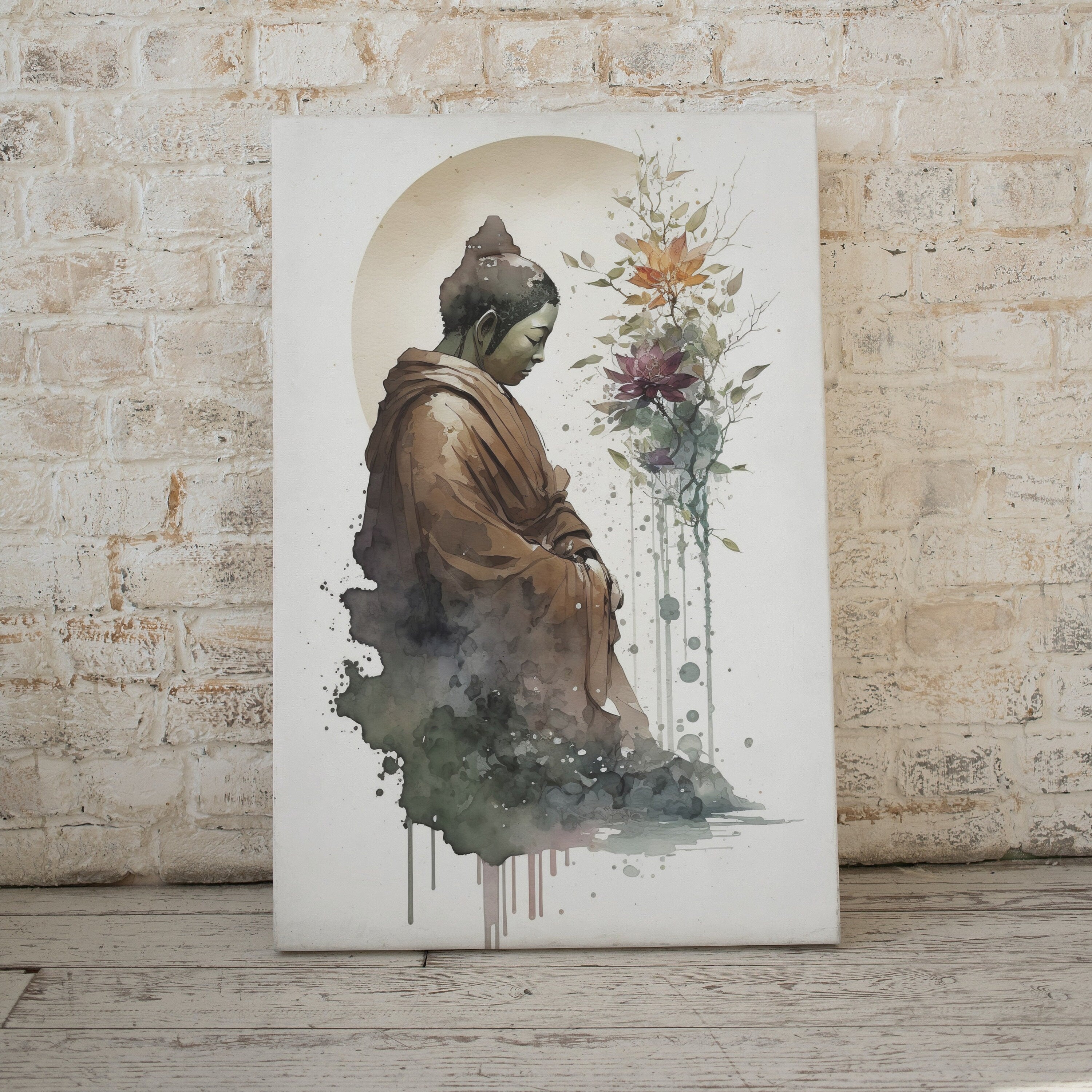 Abstract Buddha & Moon Zen Wall Art. Printable Wall Art. Watercolor Print. Buddhism Art. Instant Download Spiritual Wall Art. Asian Wall Art