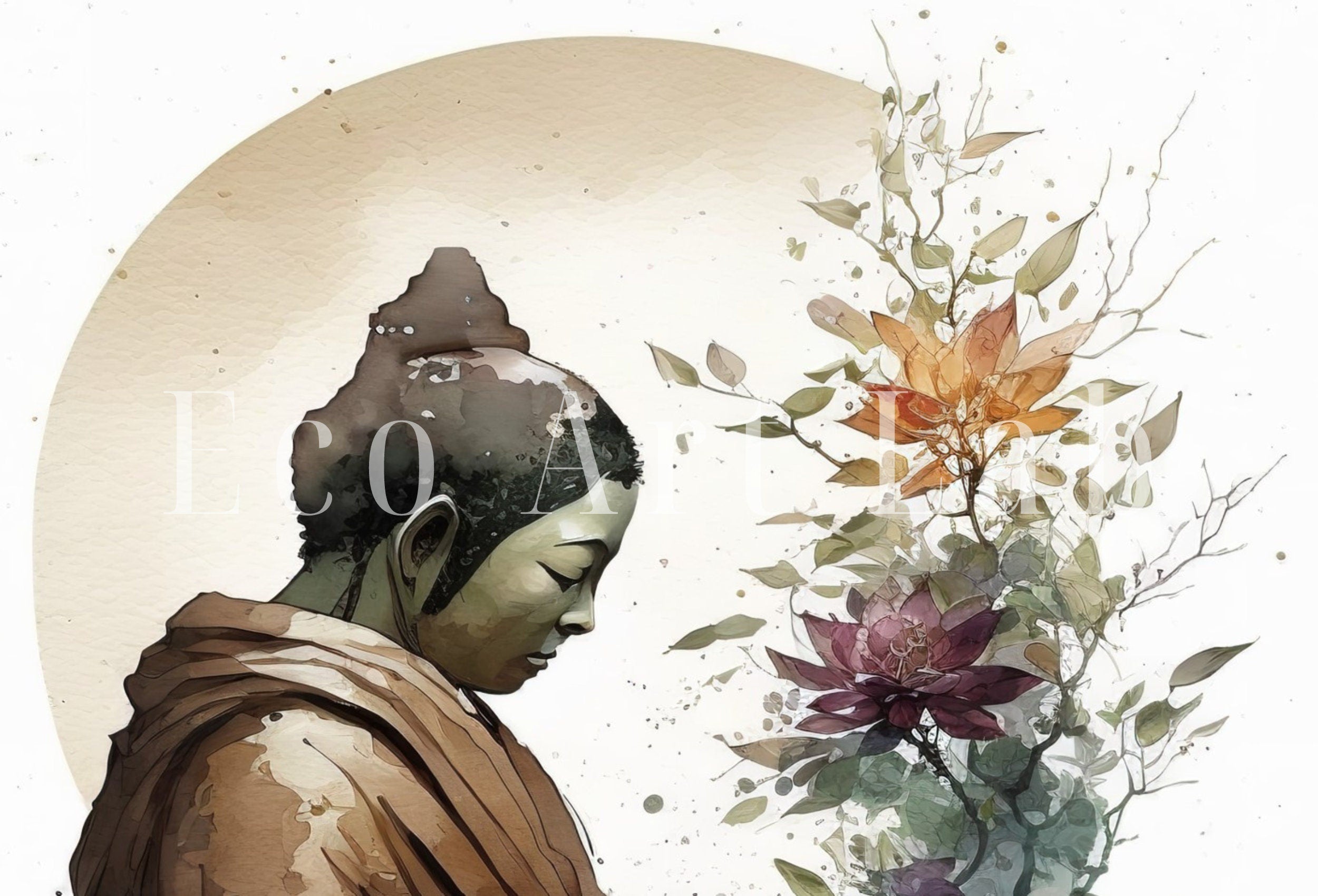 Abstract Buddha & Moon Zen Wall Art. Printable Wall Art. Watercolor Print. Buddhism Art. Instant Download Spiritual Wall Art. Asian Wall Art