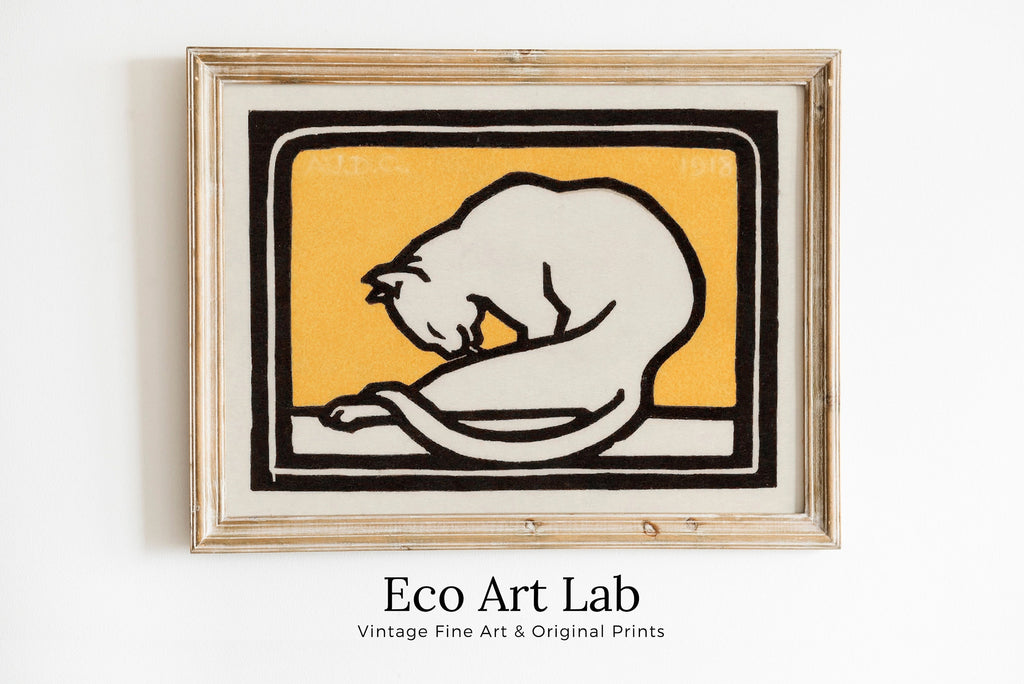 A Waxing Cat Vintage Art Nouveau Print Wall Art. Instant Download Cat Painting Retro Julie De Graag Printable Wall Art. Art Nouveau Poster