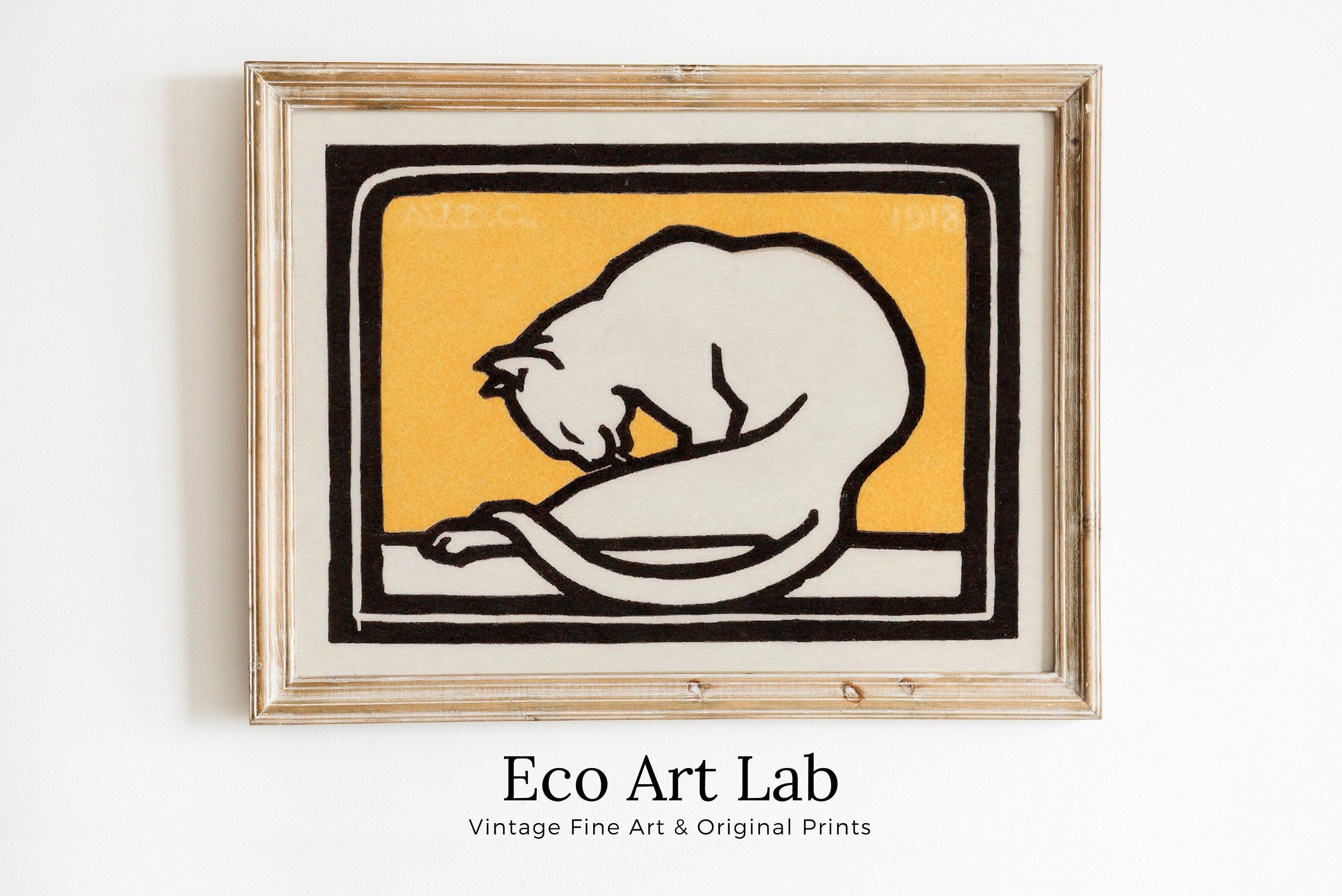 A Waxing Cat Vintage Art Nouveau Print Wall Art. Instant Download Cat Painting Retro Julie De Graag Printable Wall Art. Art Nouveau Poster