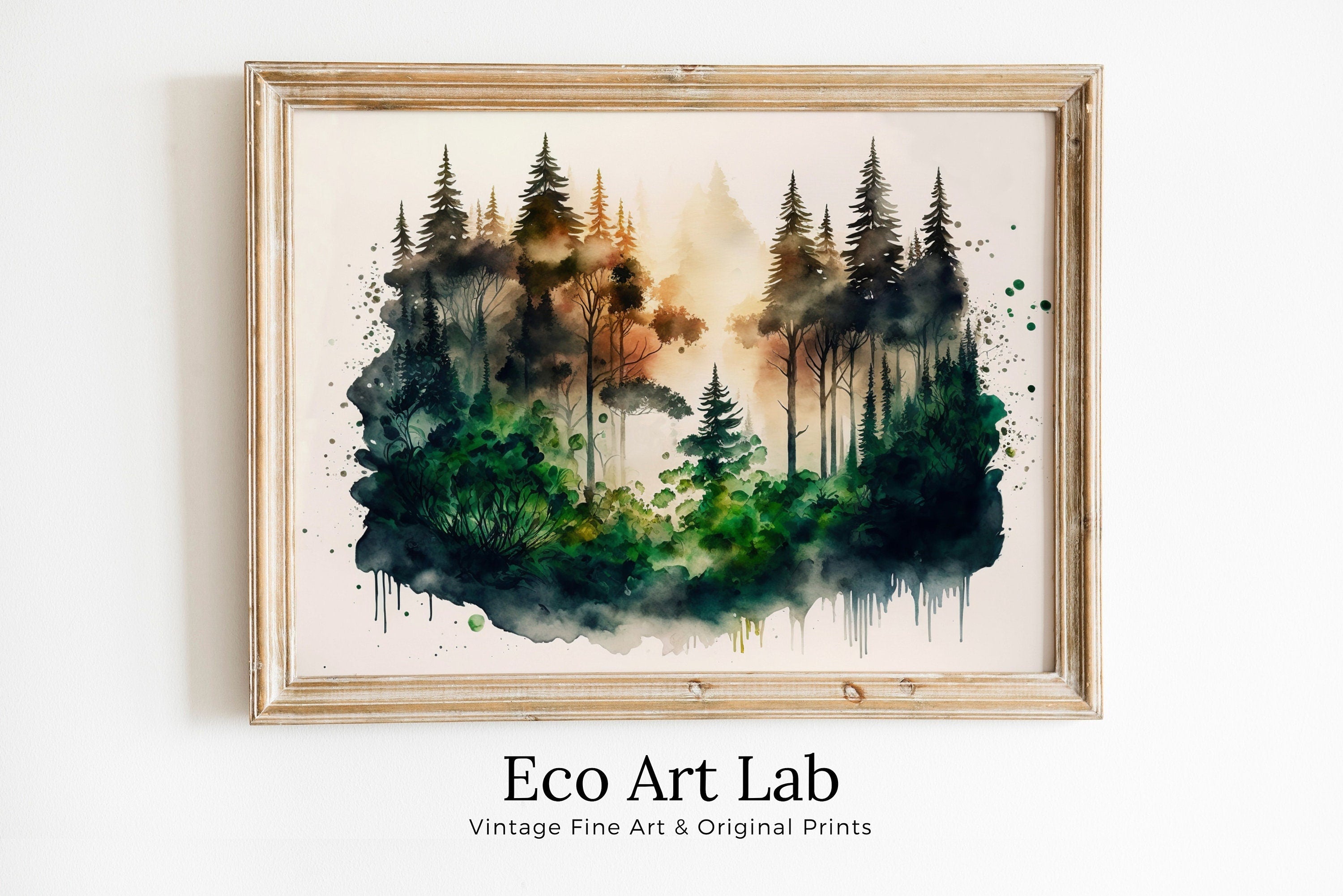 Watercolor Abstract Forest Landscape Printable. Minimalist Forest Trees Painting Print. Printable Wall Art. Nature Decor. Forest Digital Art