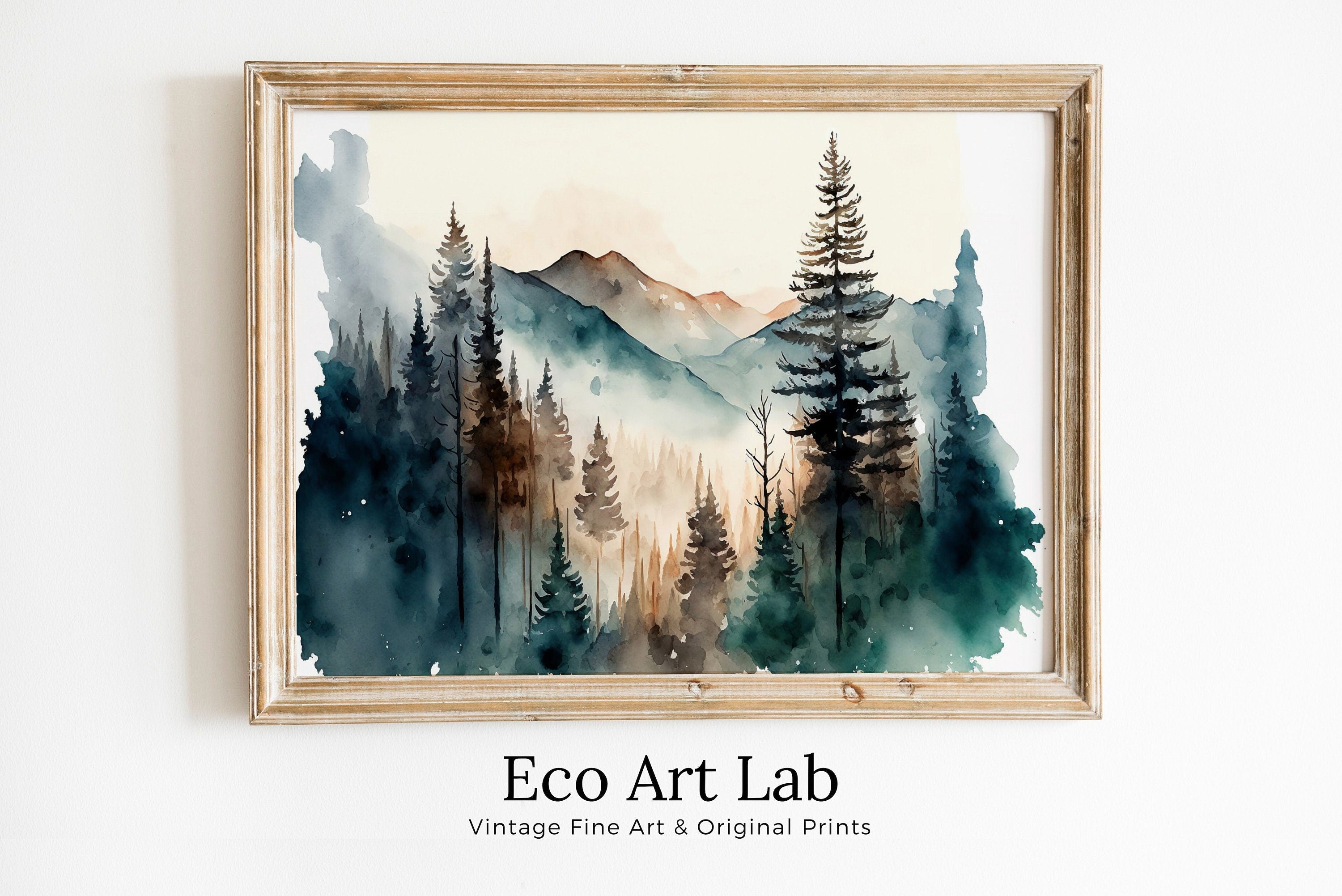 Abstract Forest & Mountain Watercolor Painting. Colorful Forest Landscape. Printable Nature Art. Mountain Forest Art. Printable Wall Art