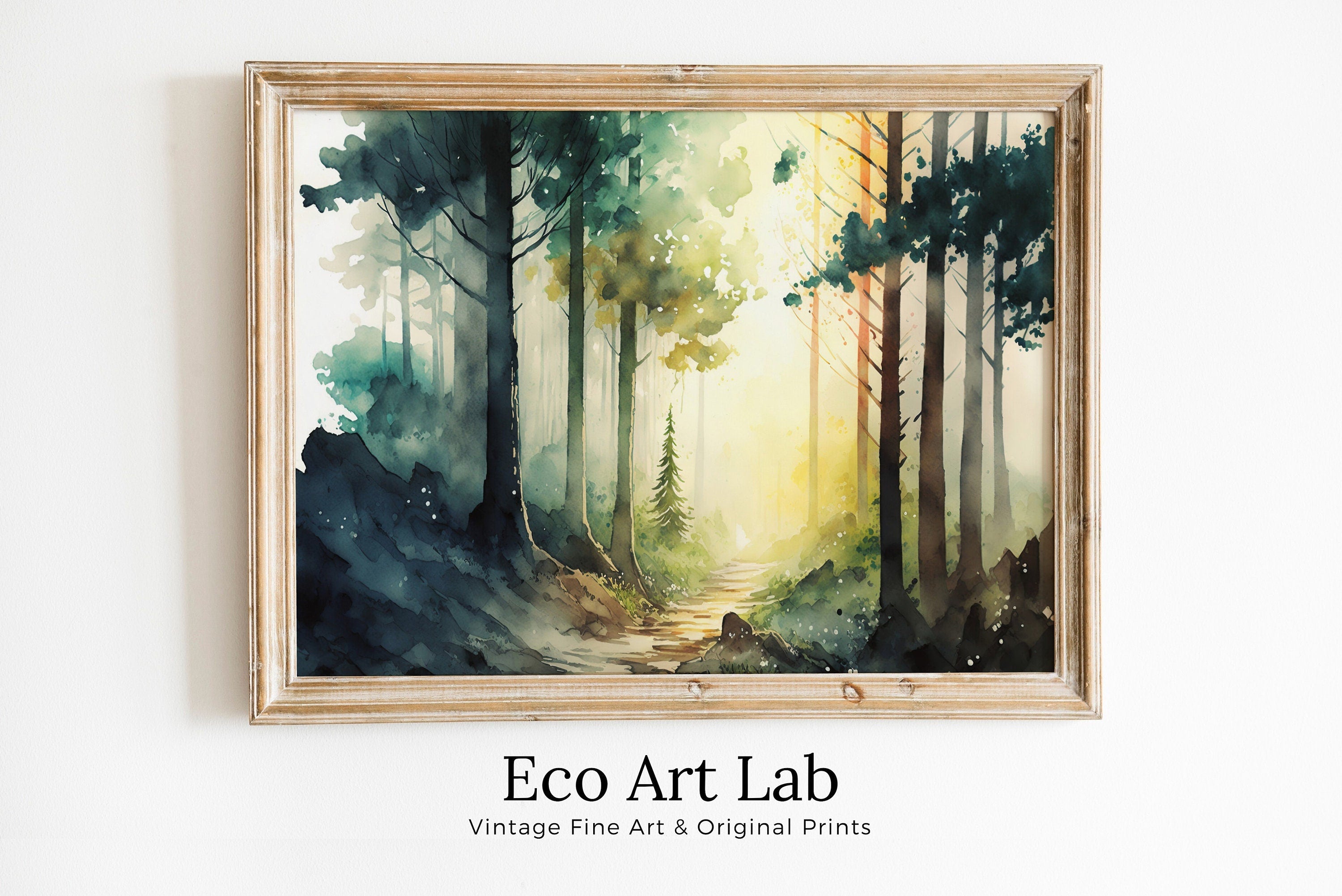 Watercolor Forest Landscape Printable. Printable Wall Art. Colorful Forest Trees Painting Print. Digital Art. Nature Decor. Forest Painting