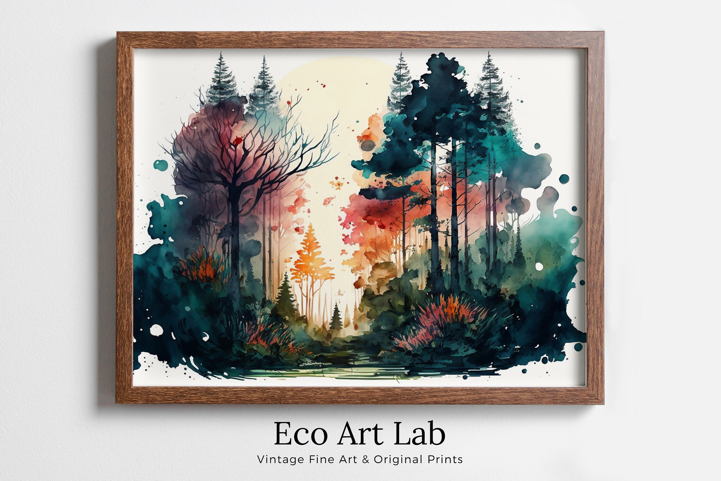 Abstract Colorful Forest Trees Painting. Printable Wall Art. Nature Decor Print. Watercolor Forest Landscape Printable Painting. Forest Art