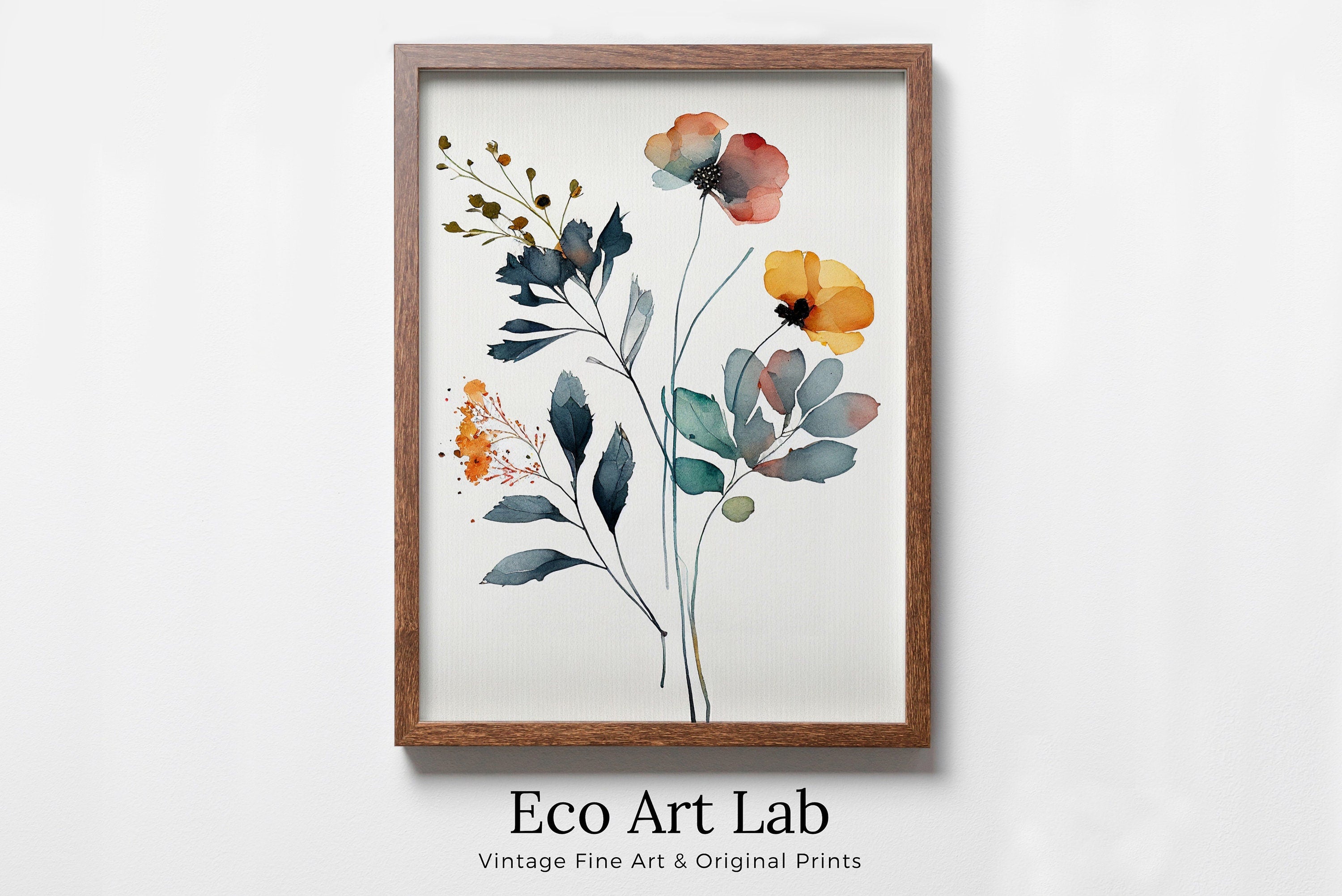 Watercolor Botanical Print. Printable Flower Watercolor. Floral Printable Wall Art. Boho Floral Art. Wild Flowers Art. Floral Minimalist Art