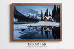 Winter Log Cabin in Snowy Mountains. Landscape Digital Painting. Printable Wall Art. Home or Office Decor Nature Art Print. Instant Download