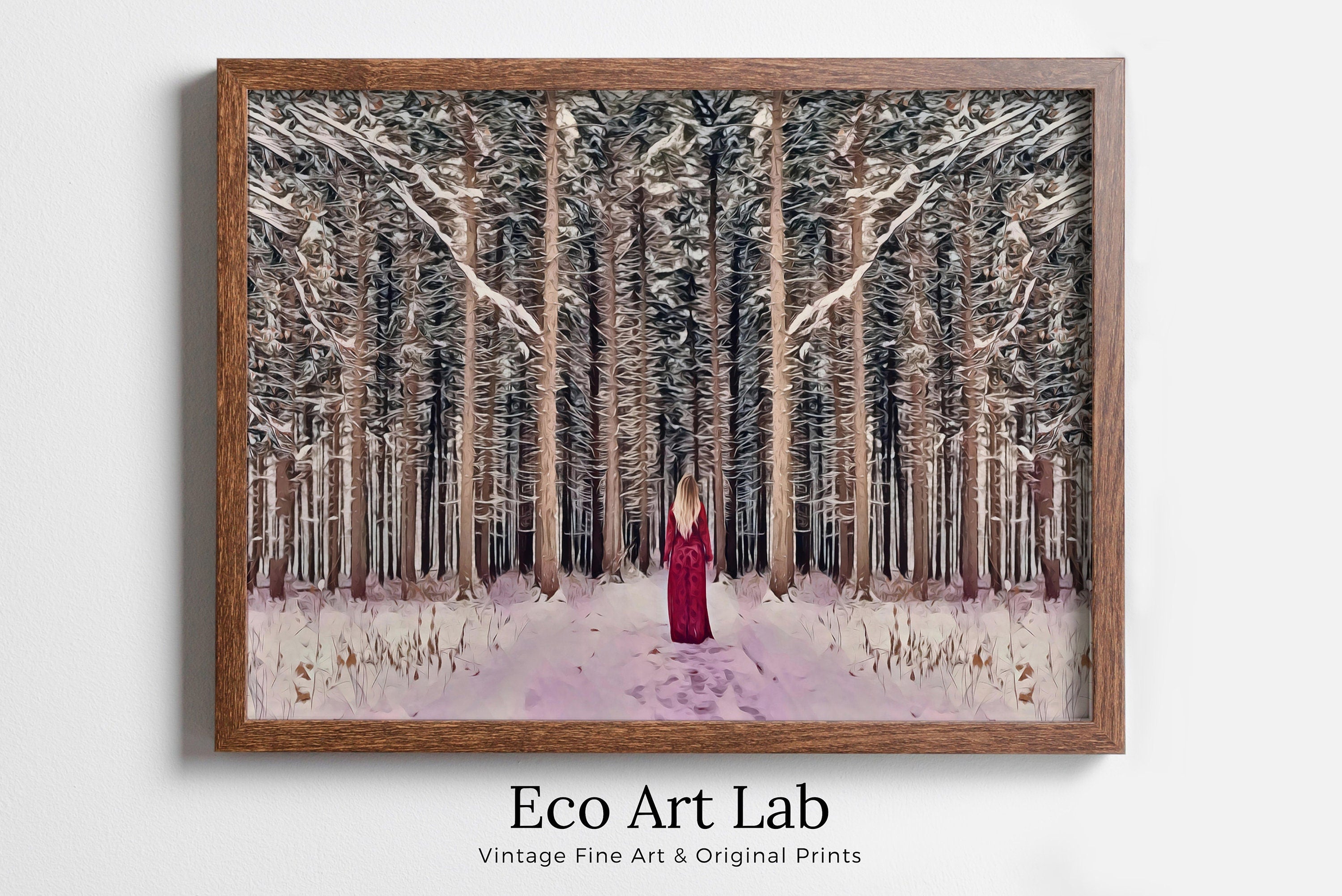 Woman Entering Forest, Fantasy Art Print Digital Painting, Abstract Printable Wall Art, Nature Print Digital Art Instant Download