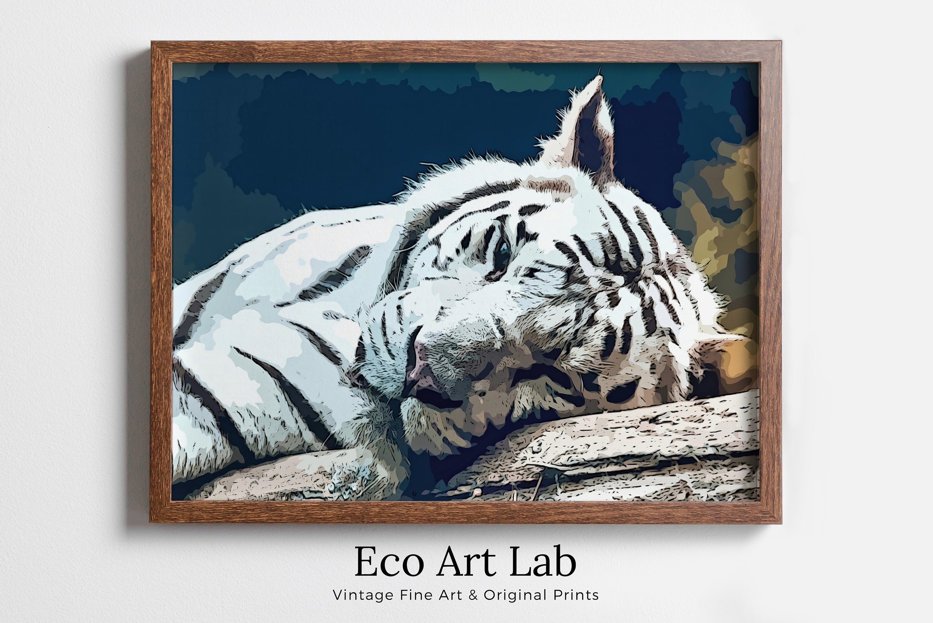 White Tiger Wall Art Print Poster, Year of the Tiger Printable Wall Art, White Tiger Painting Animal Print, Nature Wildlife Instant Download
