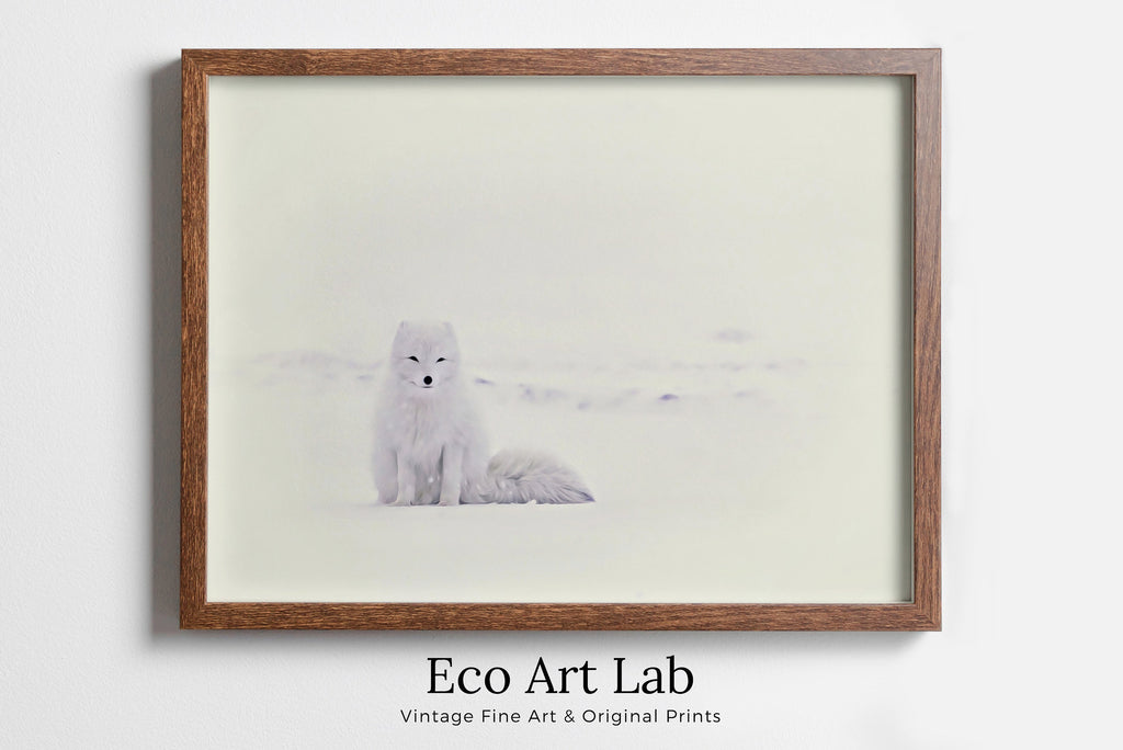 White Arctic Fox in Snow. Printable Wall Art. Digital Download Fox Wall Art Poster. Nature Print Digital Art. Instant Download Winter Decor