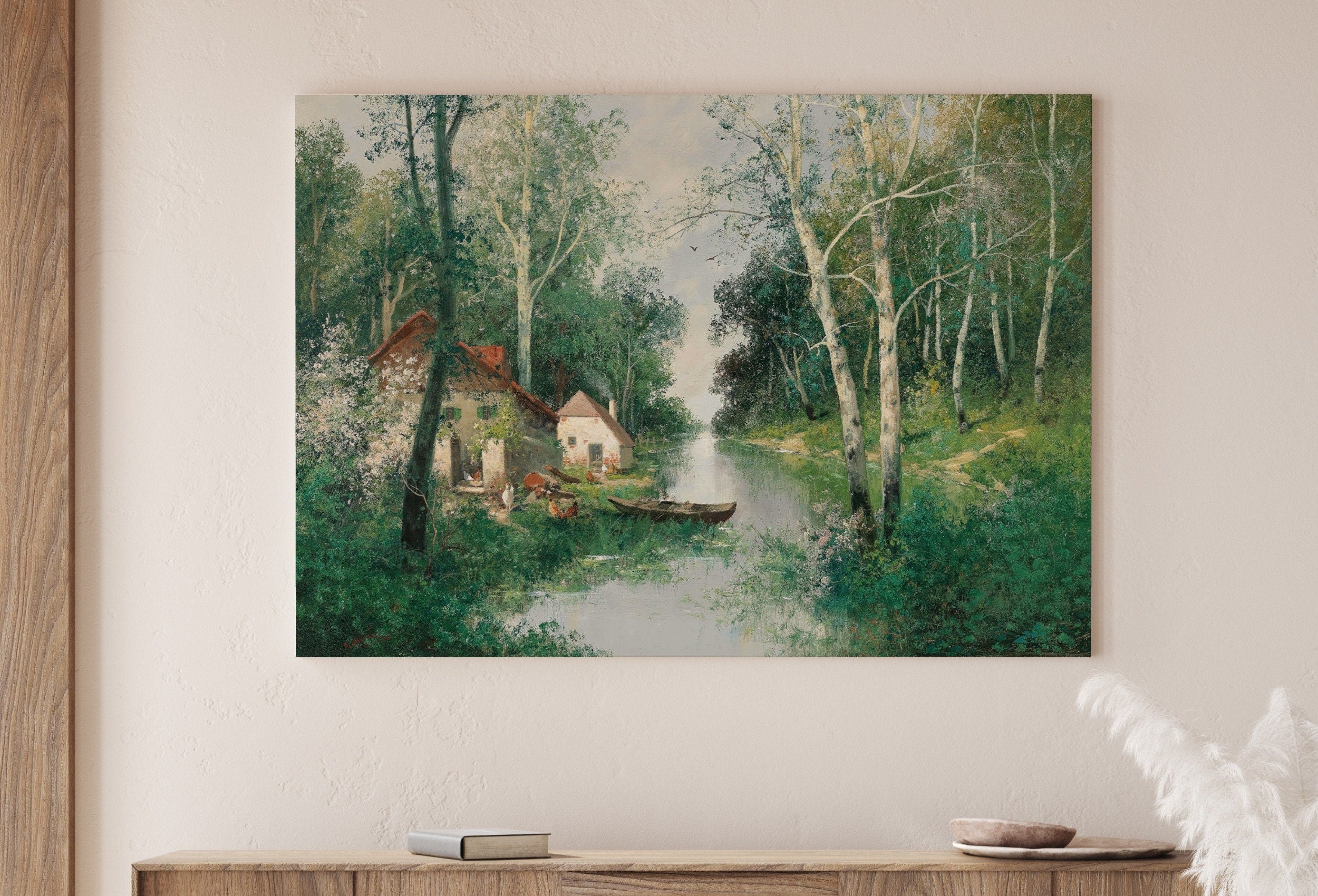 Vintage Spring Landscape Print. Printable Wall Art. Antique Nature Print. Spring Landscape Oil Painting. River Painting Digital Print – Printable Wall Art Digital Download – Digital Download