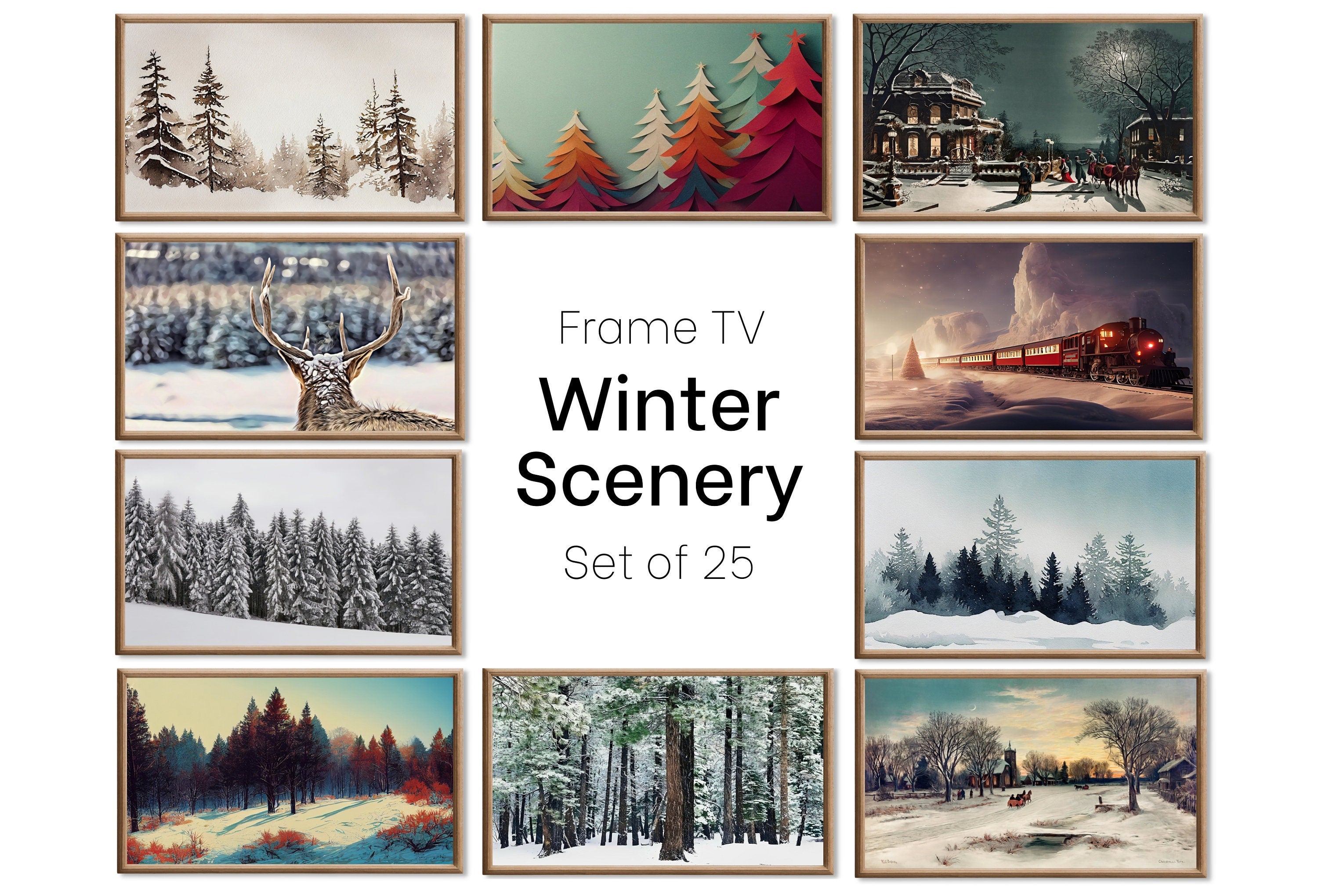 Set of 25 Samsung Frame TV 4K Art. Christmas & Winter Landscapes Digital Art Collection. Holiday Decor Art Set Instant Download Frame TV Art