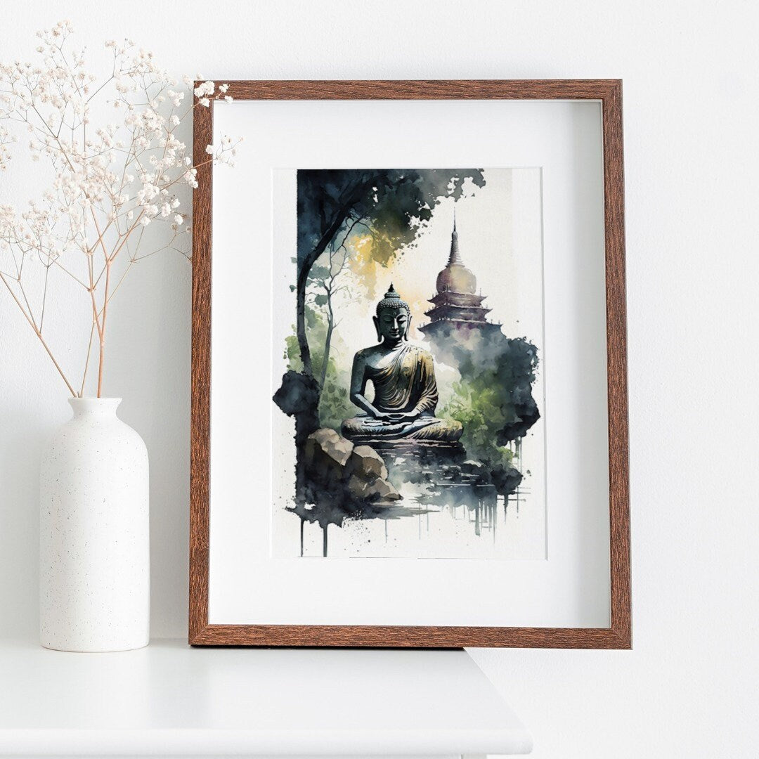 Buddha Under Tree. Zen Wall Art. Printable Wall Art. Watercolor Print. Buddhism Art. Instant Download Spiritual Wall Art. Asian Wall Art. #7