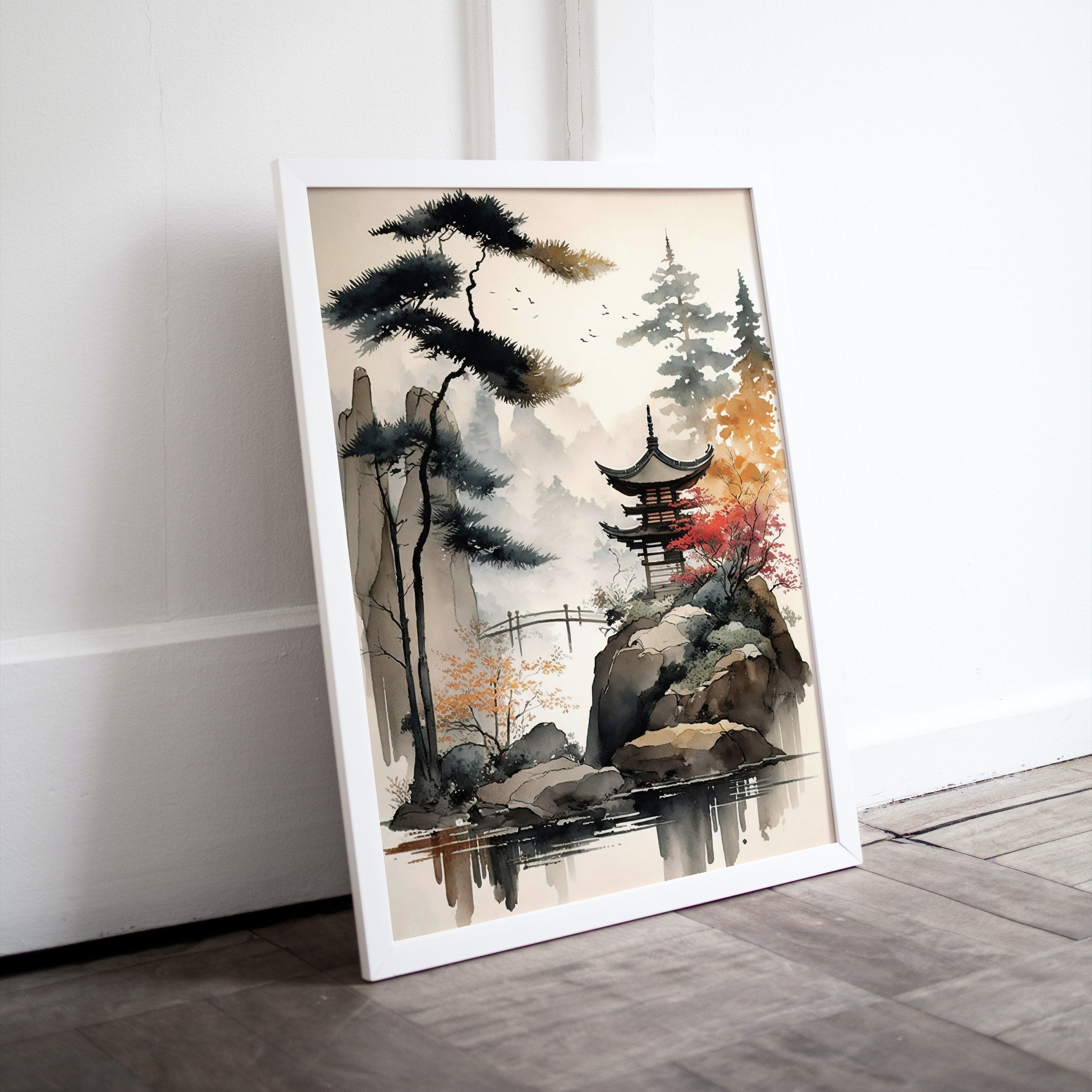 Zen Printable Wall Art. Zen Japandi Landscape. Instant Download. Watercolor Zen Art. Japanese Wall Art. Spiritual Painting. Asian Wall Art
