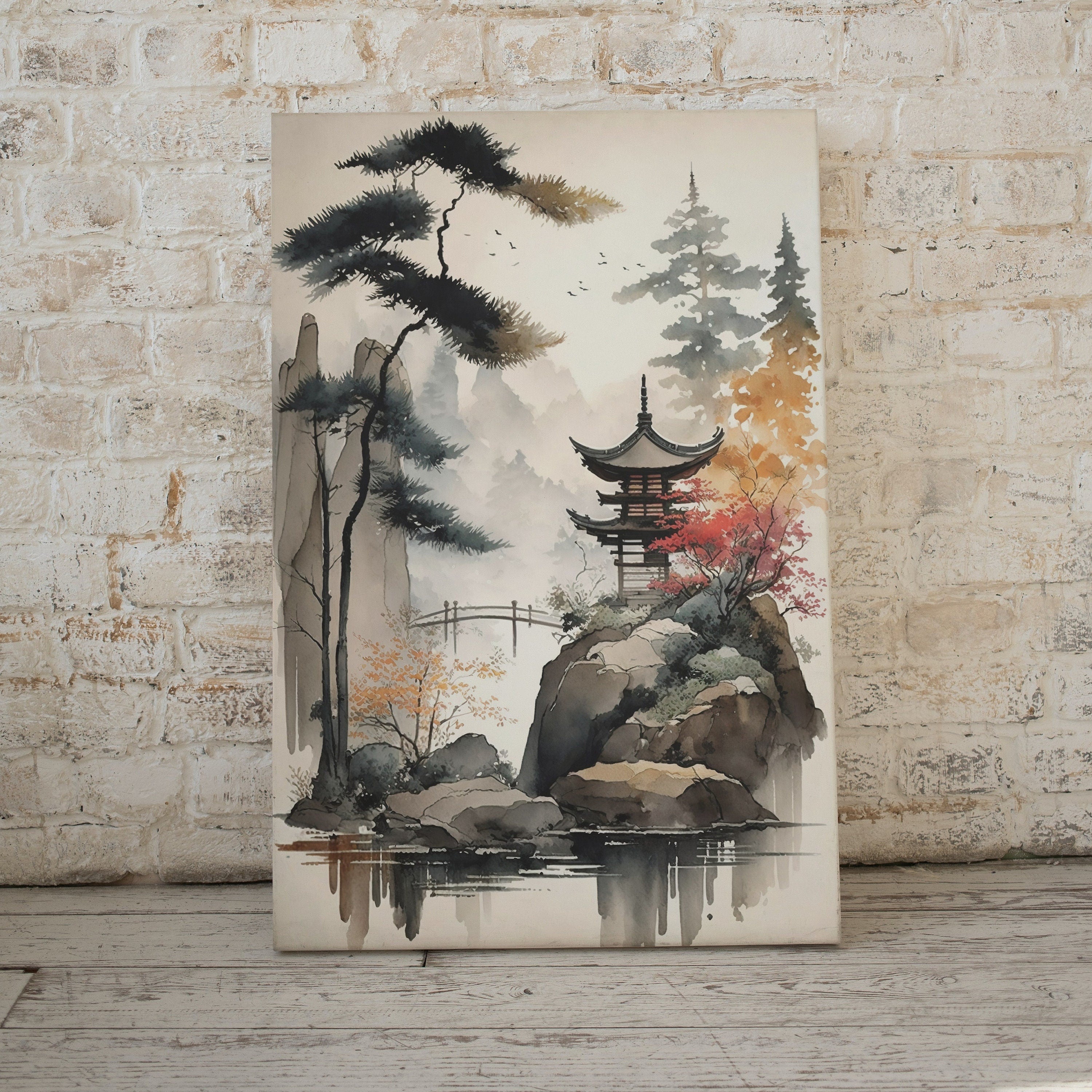 Zen Printable Wall Art. Zen Japandi Landscape. Instant Download. Watercolor Zen Art. Japanese Wall Art. Spiritual Painting. Asian Wall Art