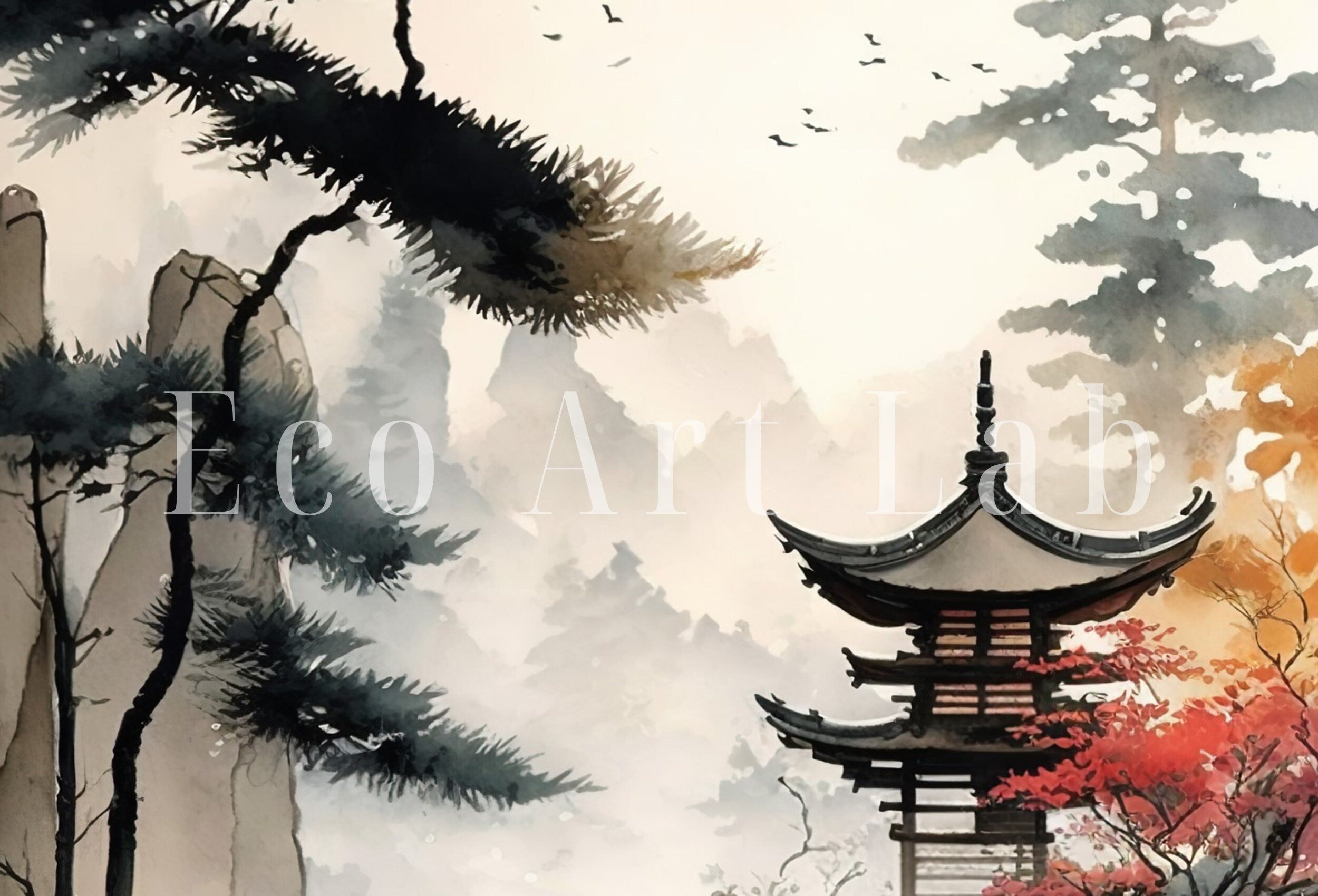 Zen Printable Wall Art. Zen Japandi Landscape. Instant Download. Watercolor Zen Art. Japanese Wall Art. Spiritual Painting. Asian Wall Art
