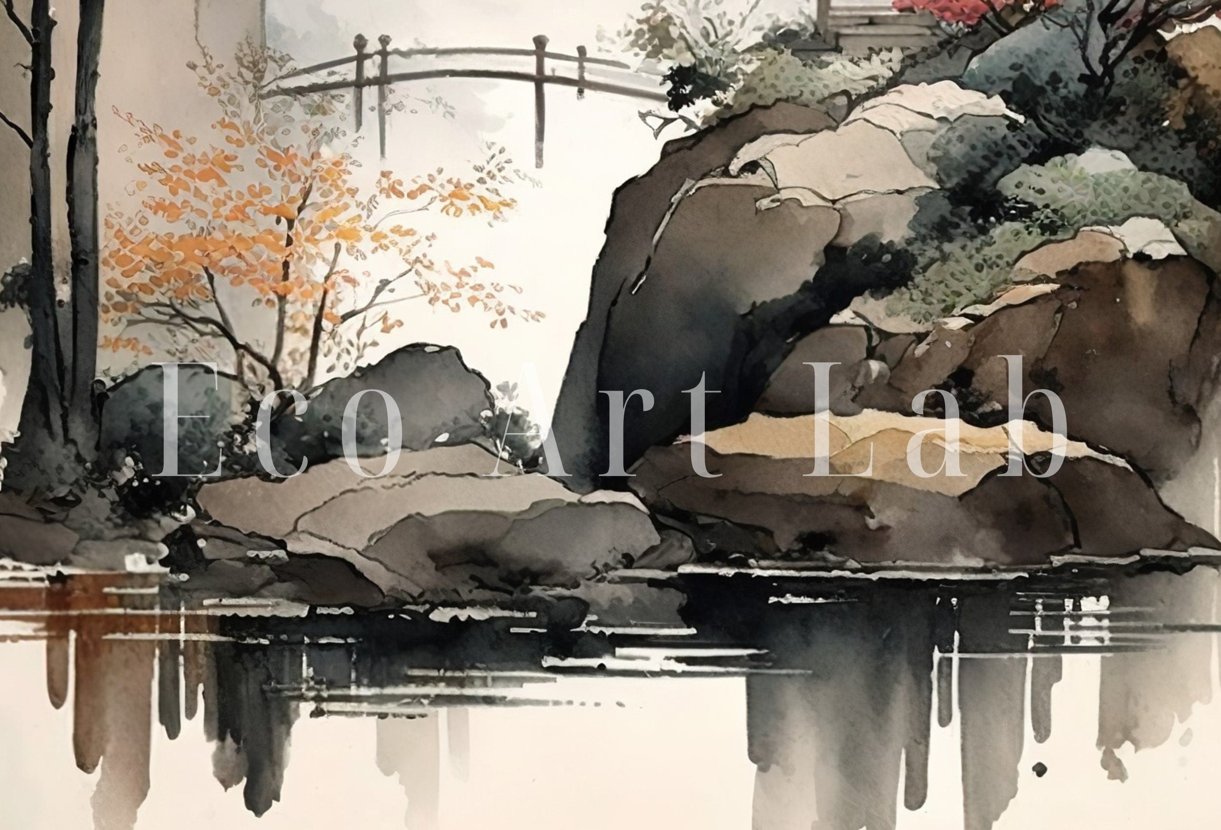 Zen Printable Wall Art. Zen Japandi Landscape. Instant Download. Watercolor Zen Art. Japanese Wall Art. Spiritual Painting. Asian Wall Art