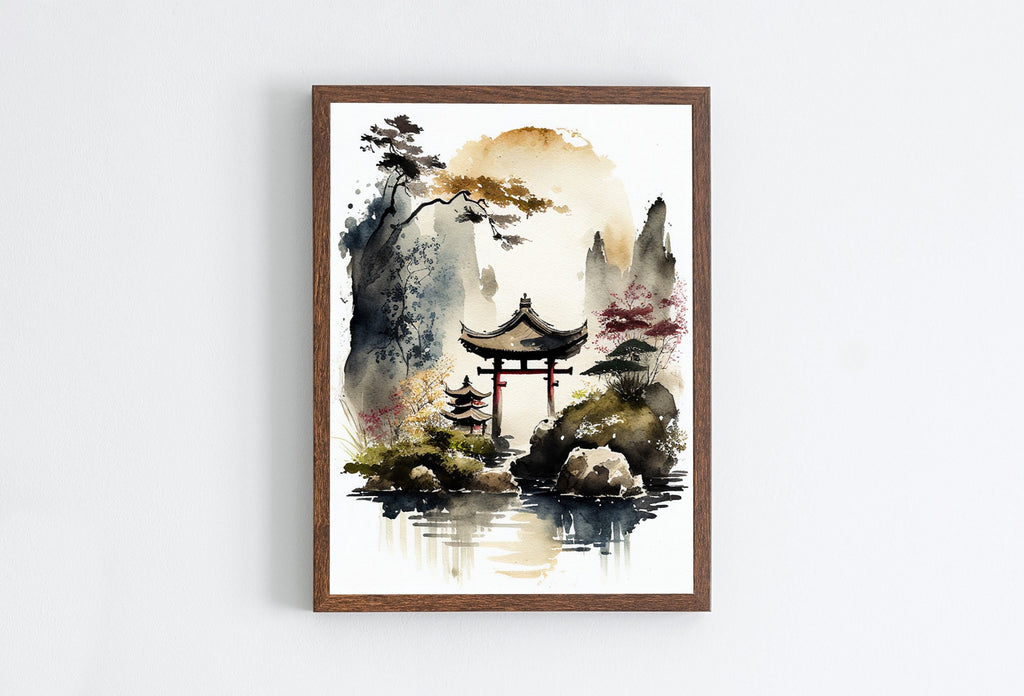 Zen Garden Printable Wall Art. Japandi Landscape. Instant Download Watercolor Zen Art. Japanese Wall Art. Spiritual Painting. Asian Wall Art