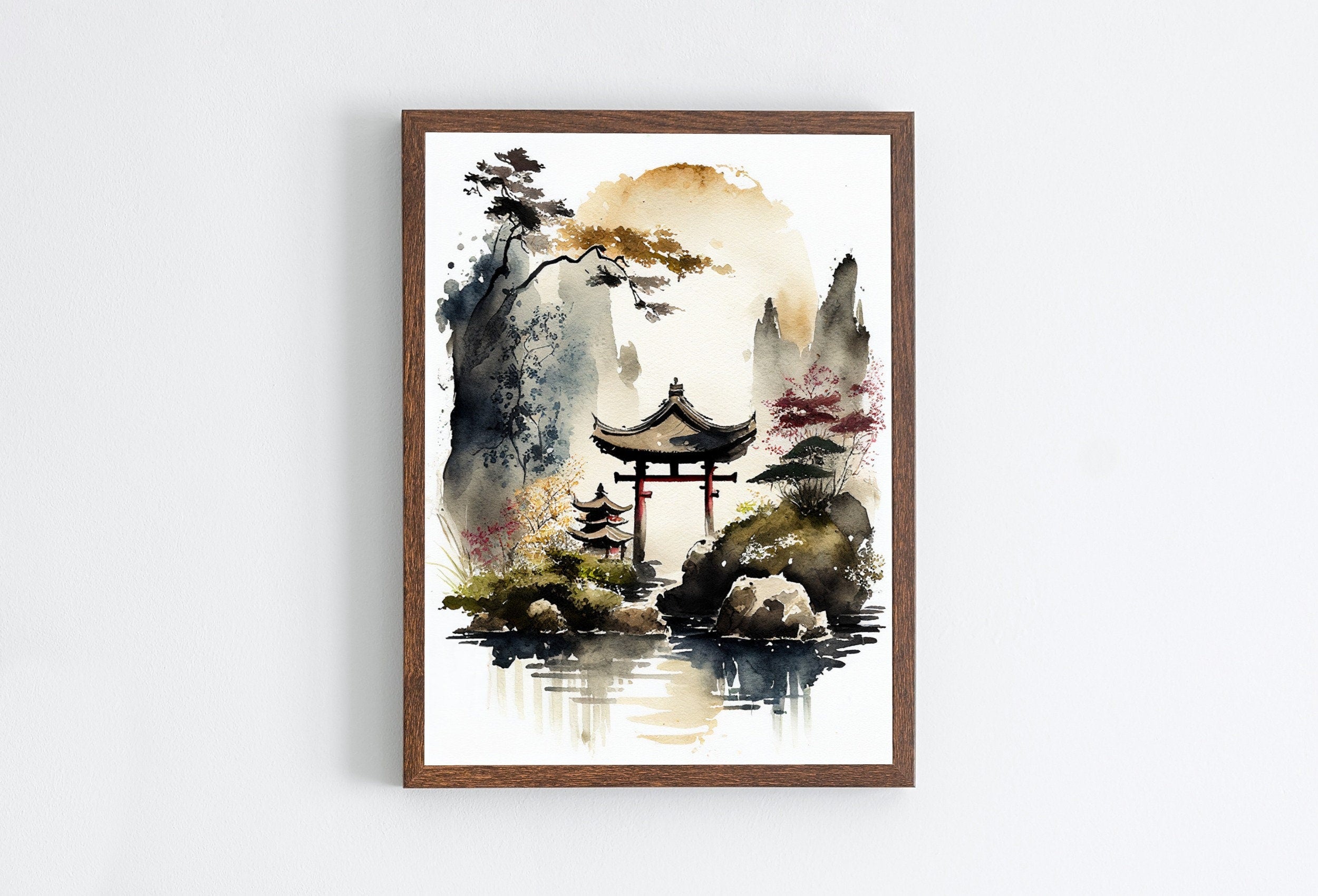 Zen Garden Printable Wall Art. Japandi Landscape. Instant Download Watercolor Zen Art. Japanese Wall Art. Spiritual Painting. Asian Wall Art