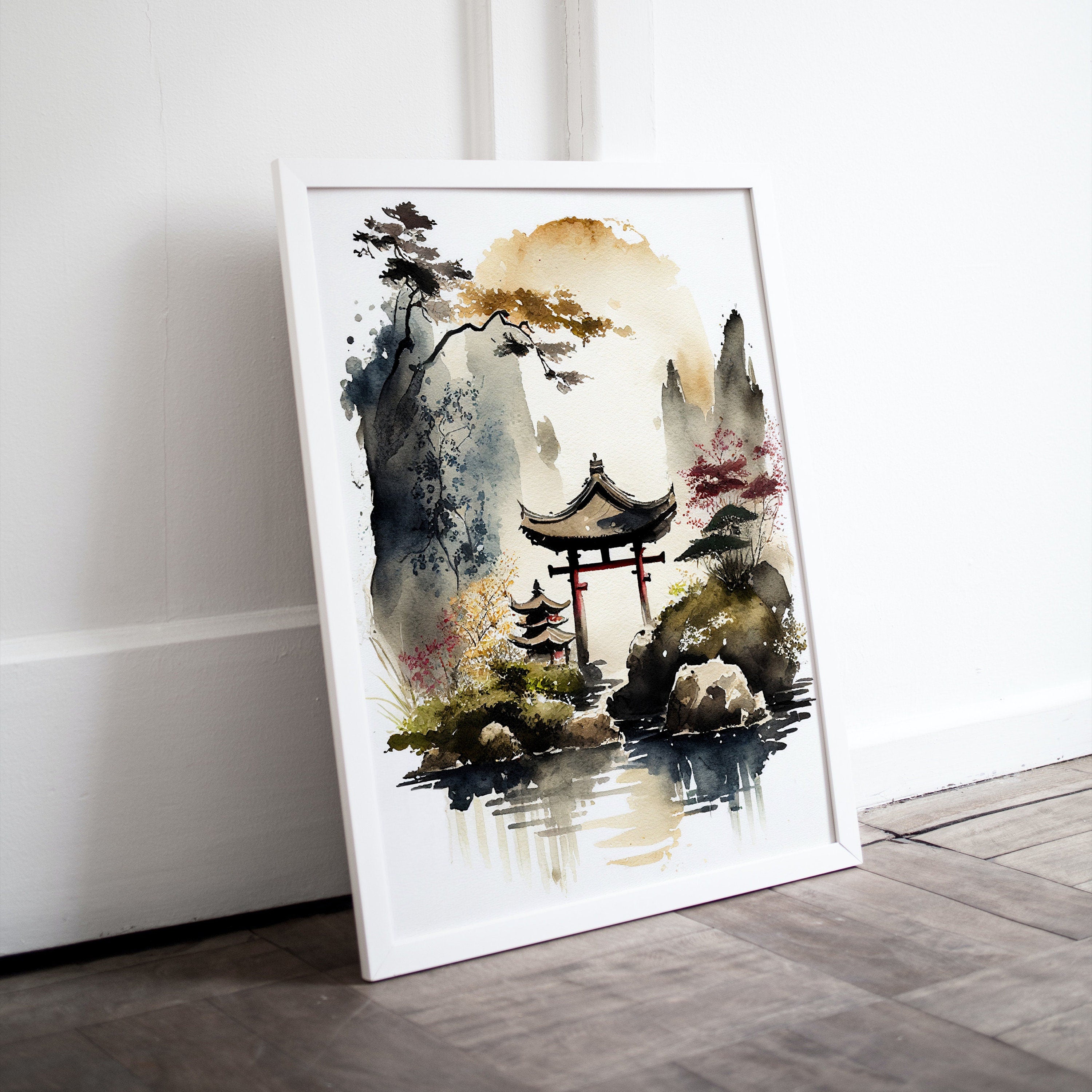 Zen Garden Printable Wall Art. Japandi Landscape. Instant Download Watercolor Zen Art. Japanese Wall Art. Spiritual Painting. Asian Wall Art