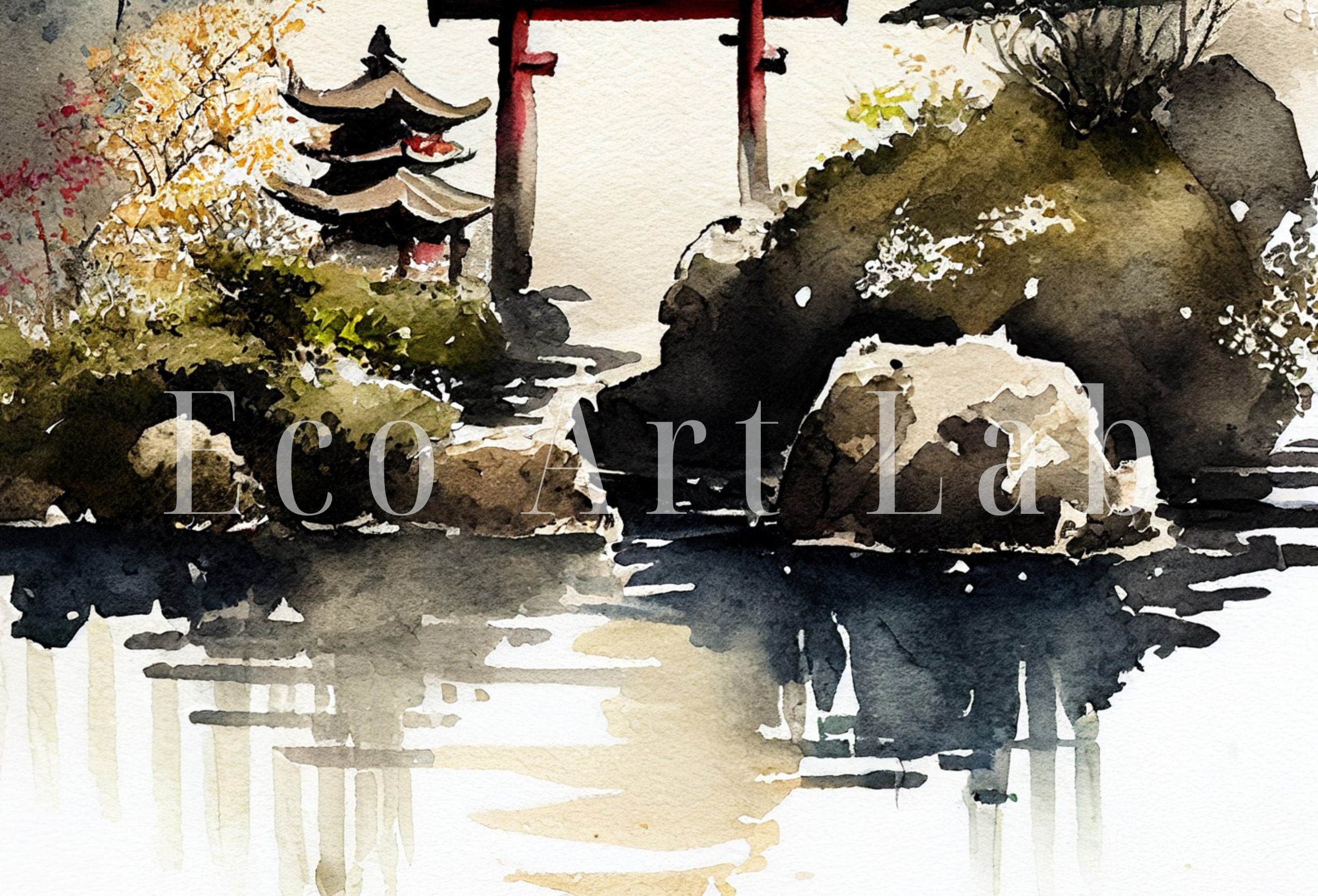 Zen Garden Printable Wall Art. Japandi Landscape. Instant Download Watercolor Zen Art. Japanese Wall Art. Spiritual Painting. Asian Wall Art