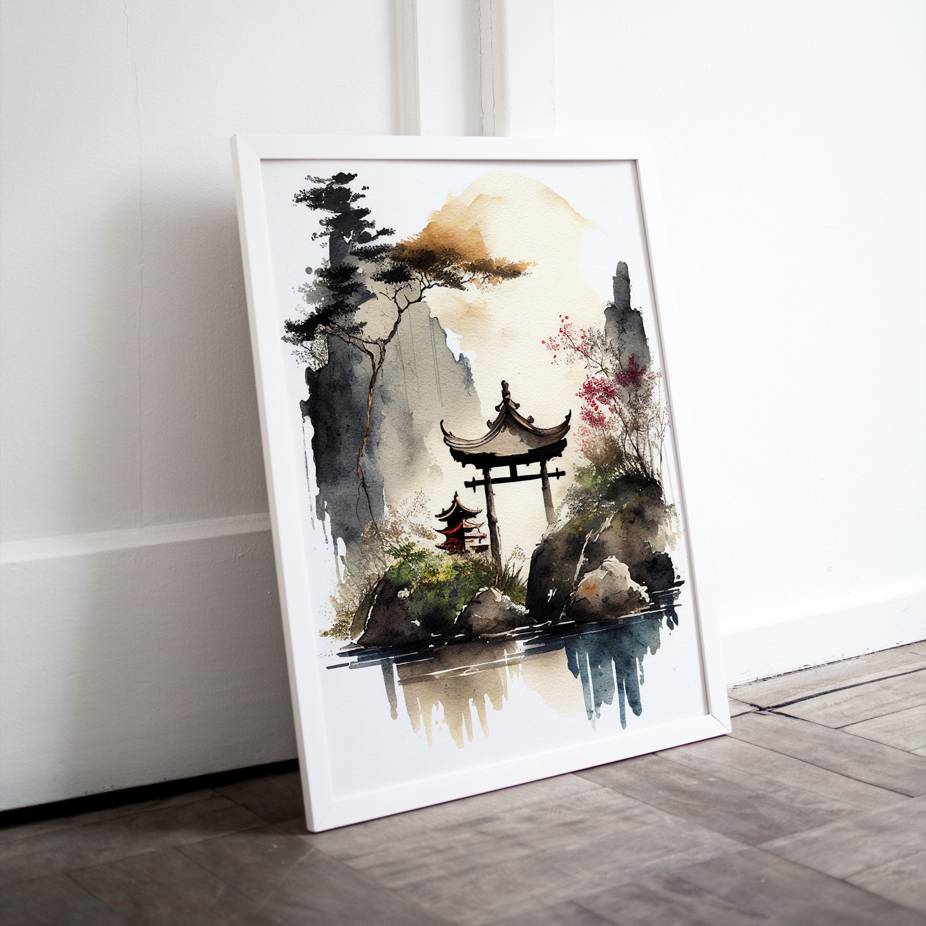 Zen Garden Printable Wall Art. Instant Download Watercolor Zen Art. Japandi Landscape. Japanese Wall Art. Spiritual Painting. Asian Wall Art