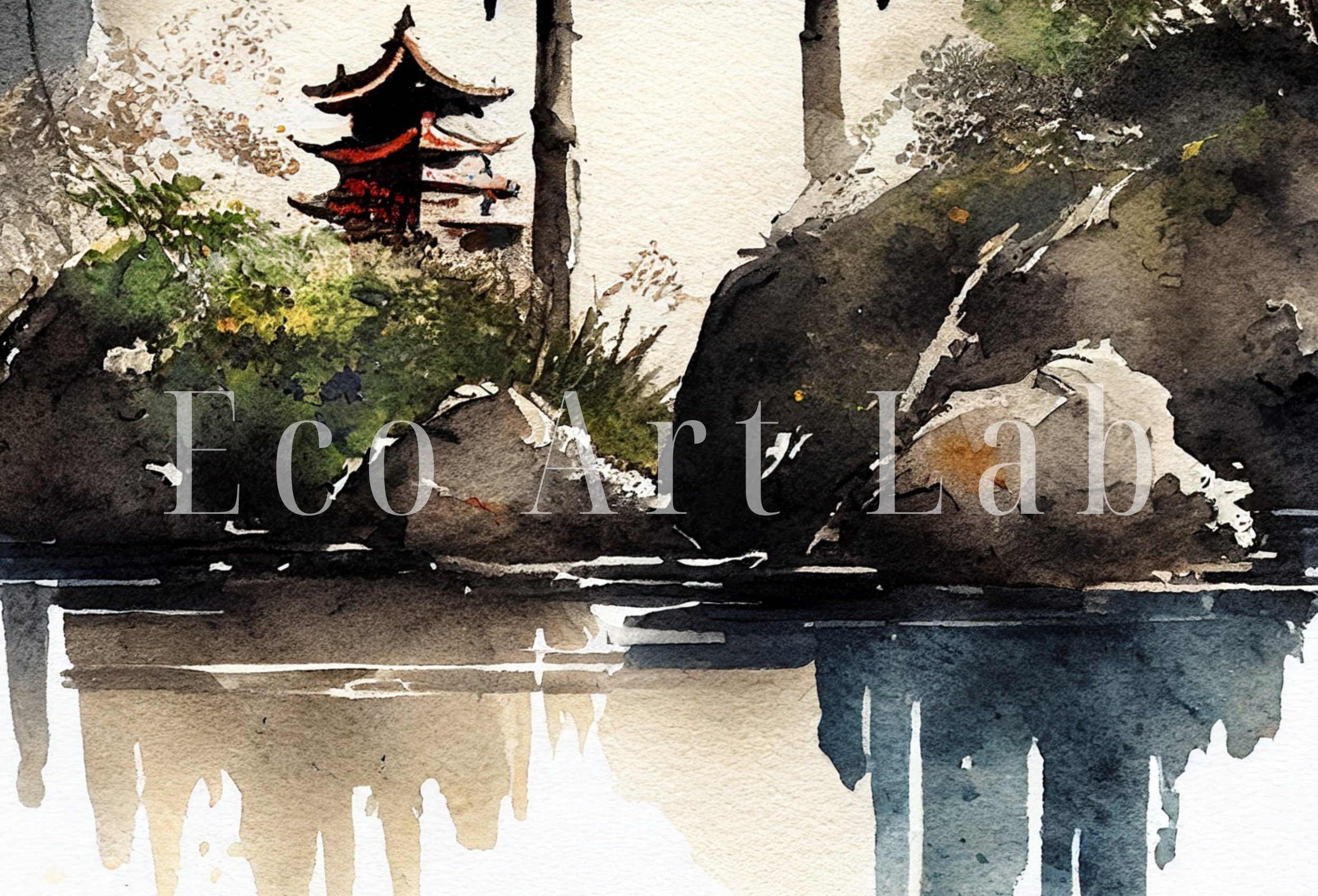 Zen Garden Printable Wall Art. Instant Download Watercolor Zen Art. Japandi Landscape. Japanese Wall Art. Spiritual Painting. Asian Wall Art