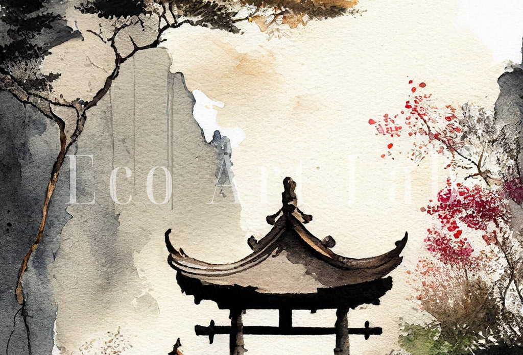 Zen Garden Printable Wall Art. Instant Download Watercolor Zen Art. Japandi Landscape. Japanese Wall Art. Spiritual Painting. Asian Wall Art
