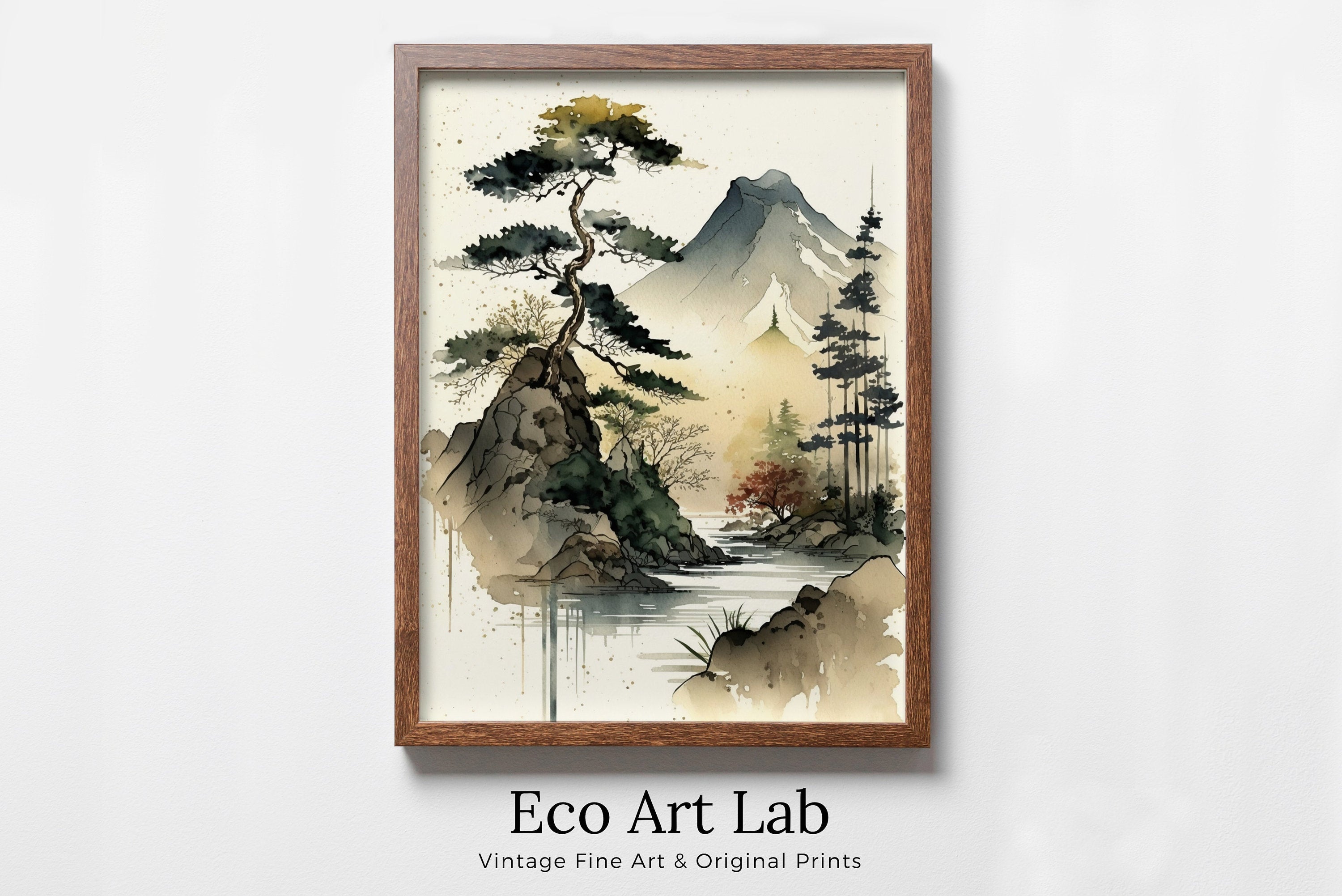 Zen Printable Nature Art. Abstract Forest & Mountain Watercolor Painting. Colorful Forest Landscape. Mountain Forest Art. Printable Wall Art