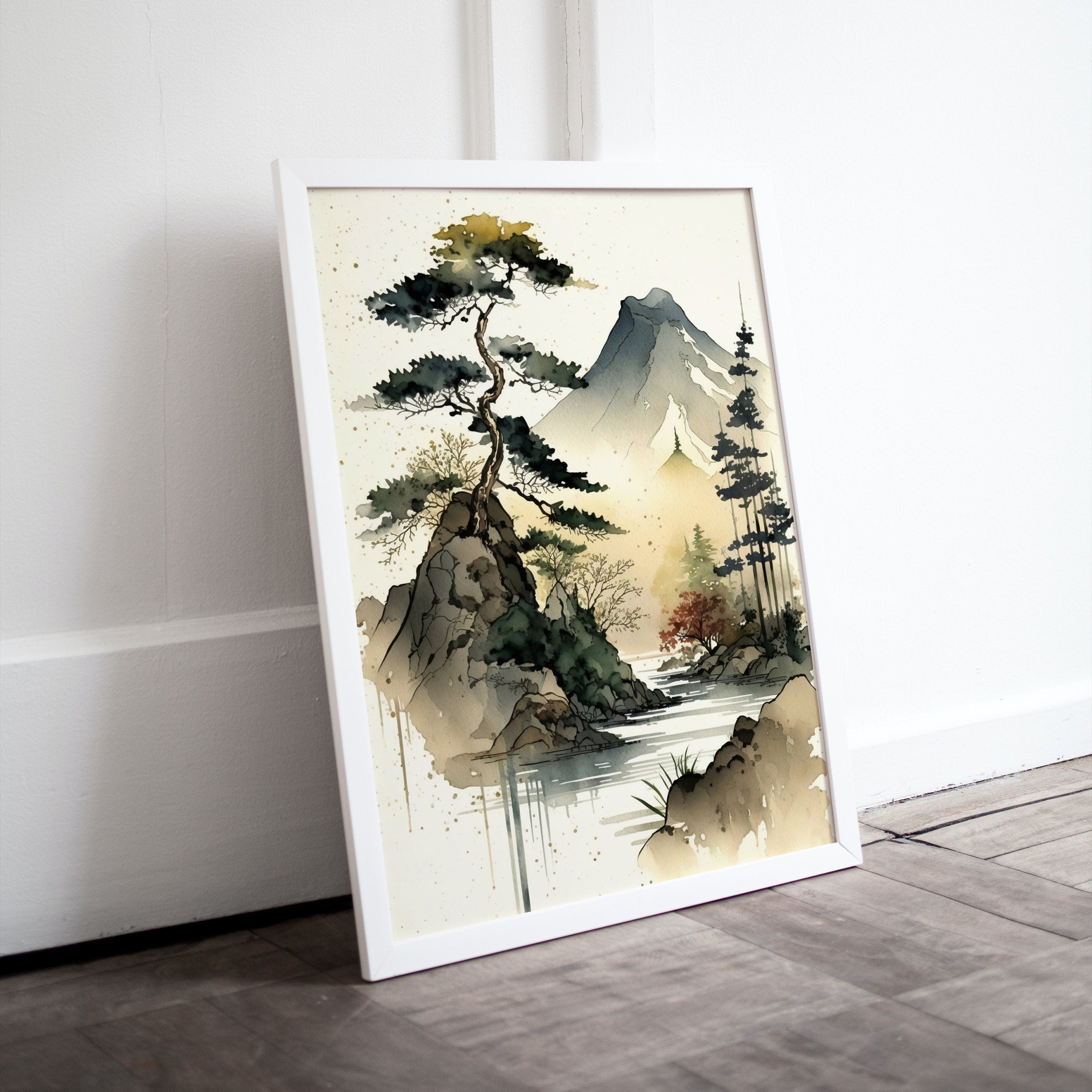 Zen Printable Nature Art. Abstract Forest & Mountain Watercolor Painting. Colorful Forest Landscape. Mountain Forest Art. Printable Wall Art