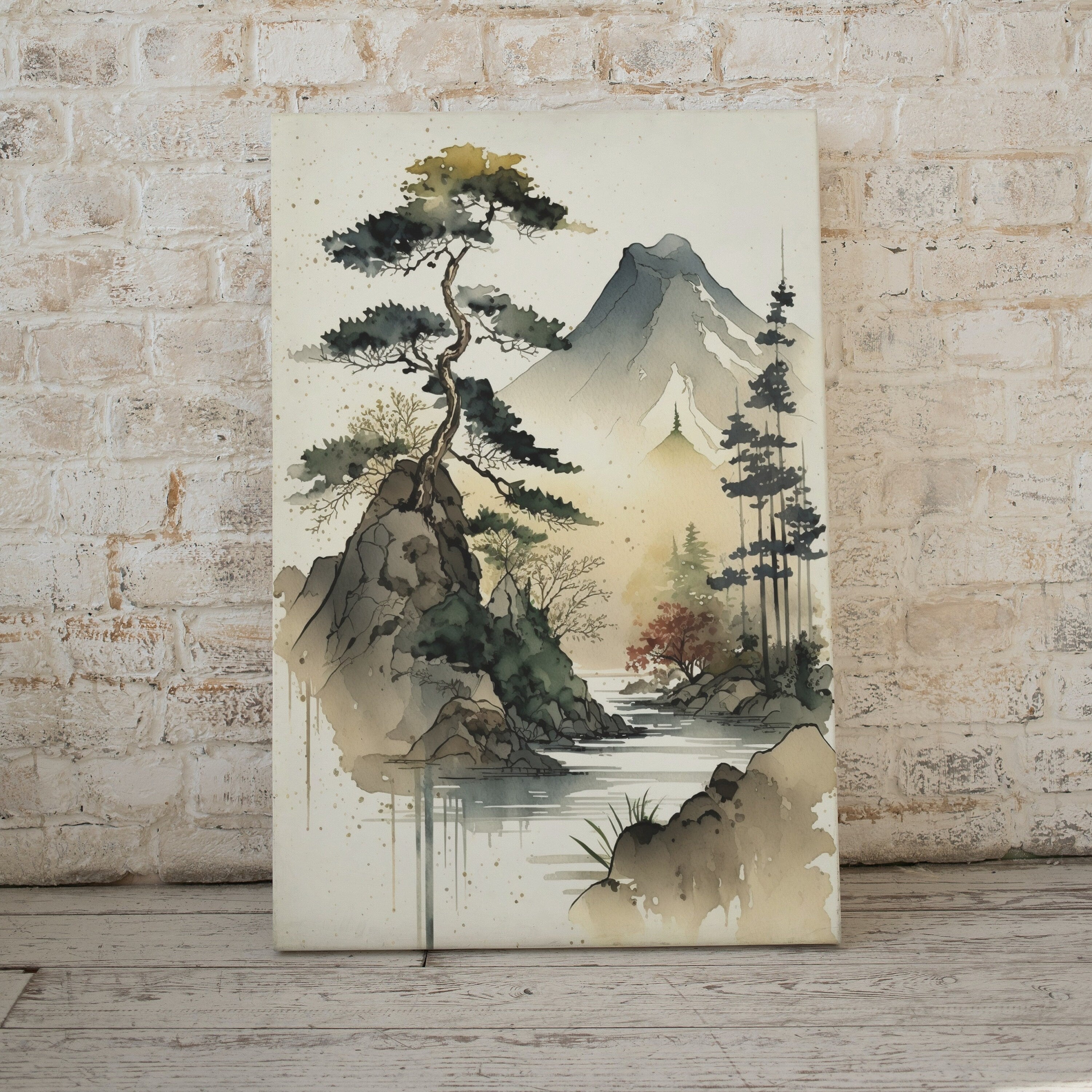 Zen Printable Nature Art. Abstract Forest & Mountain Watercolor Painting. Colorful Forest Landscape. Mountain Forest Art. Printable Wall Art