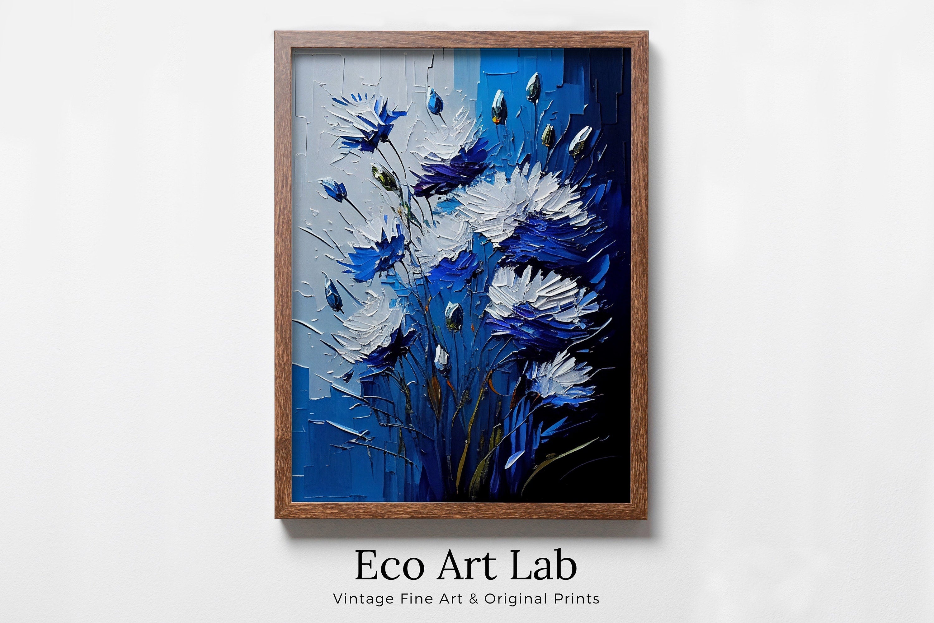 Abstract Flower Printable Wall Art. Texture Modern Flower Painting. Blue Flower Print. Textured Blue Floral Wall Decor. Instant Download