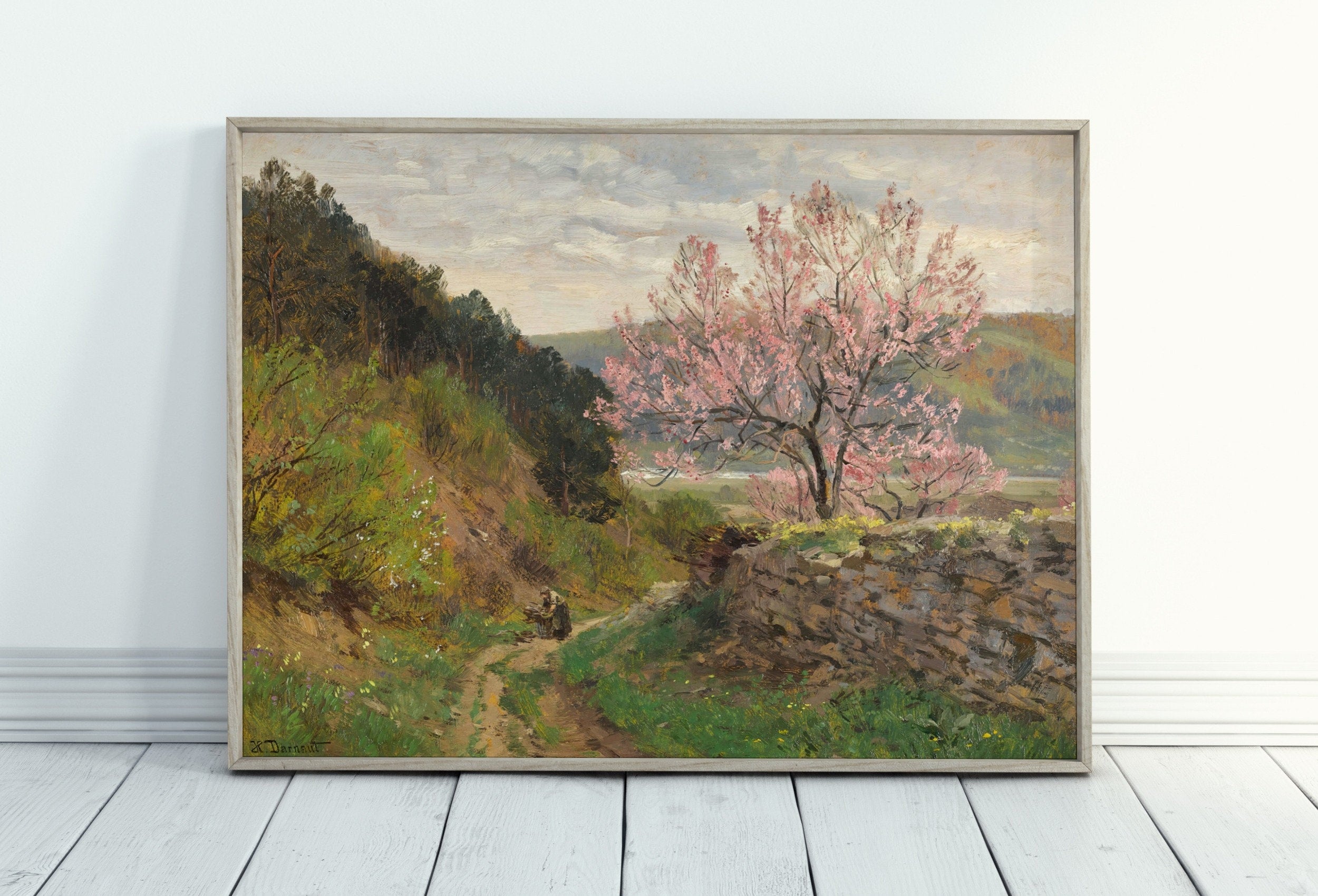 Vintage Spring Landscape Painting. Almond Blossom Printable Country Field Decor. Rustic Landscape. Farmhouse Wall Art Print. Nature Art – Printable Wall Art Digital Download – Digital Download